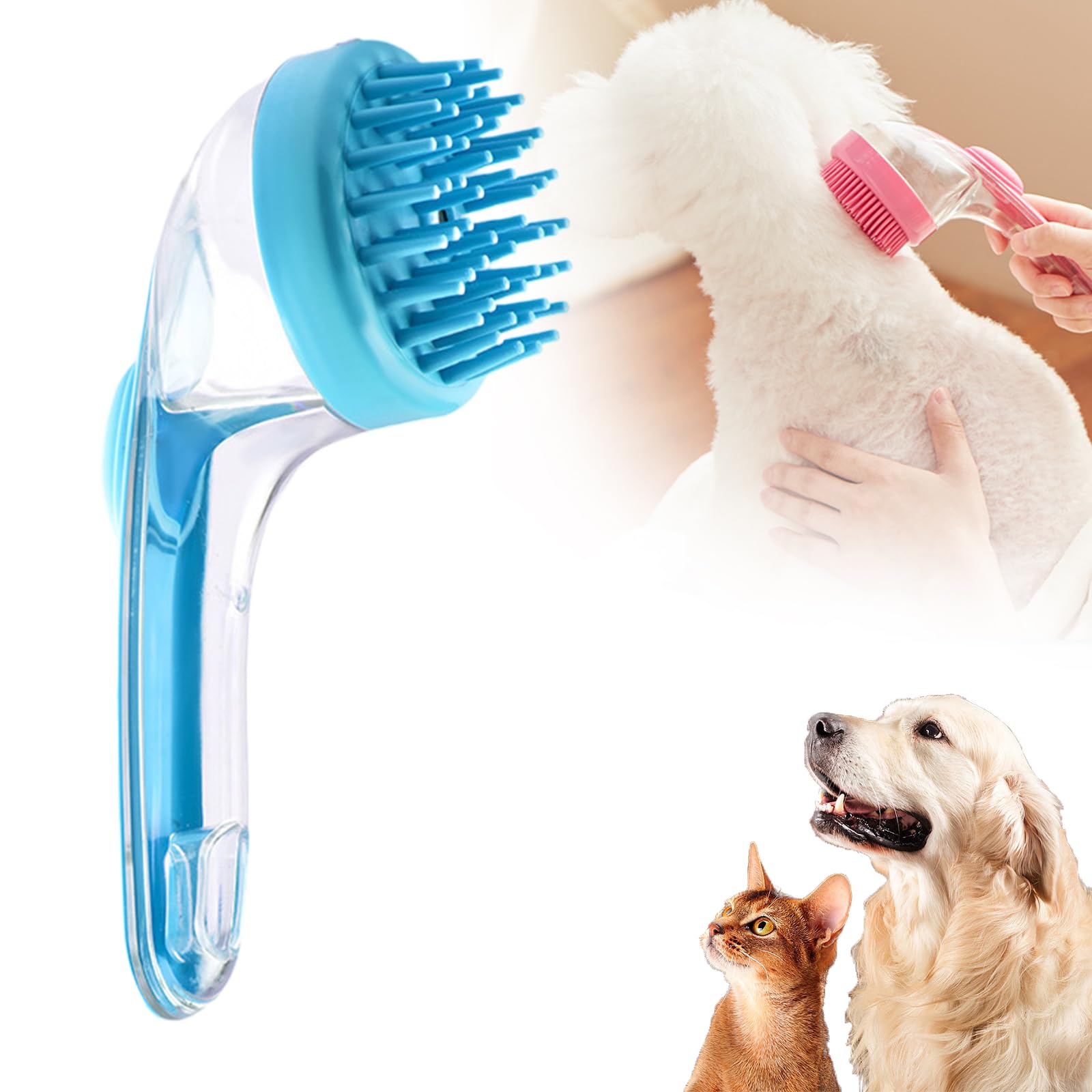 Pet Bath Brush, 2025 New 2 in 1 Dog Bath Brush with Built-in Shampoo Dispenser, Pet Wash Brush for Bathing Dog Grooming Massage Brush for Long Short