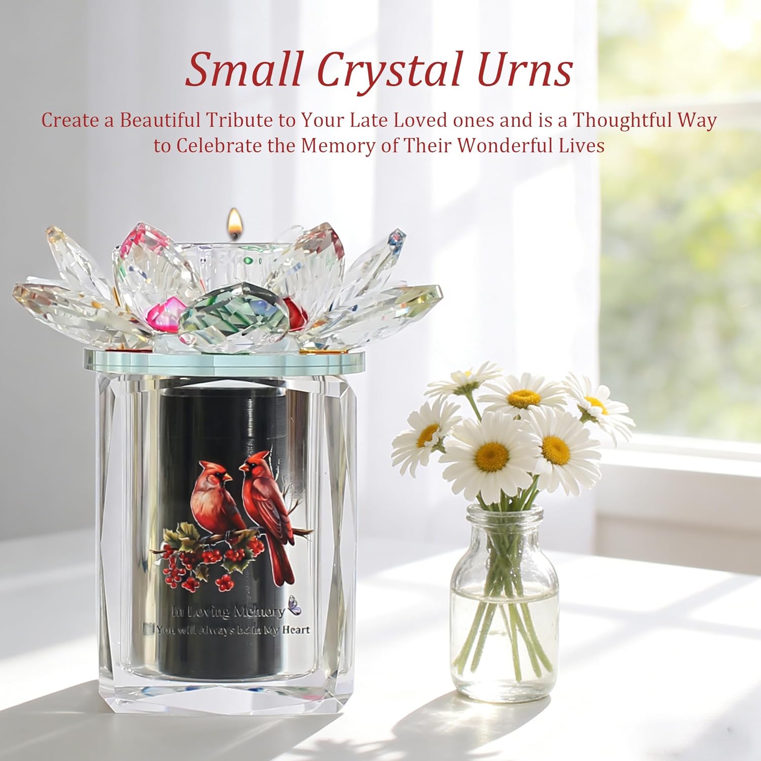 Small Keepsake Urn Cardinal Miniature Urns Crystal Ashes Mom Cremation Keepsake Holder for Ashes Dad Adult Male Human Pet Dog for Sharing Ashes Mini Memorial Glass Urn