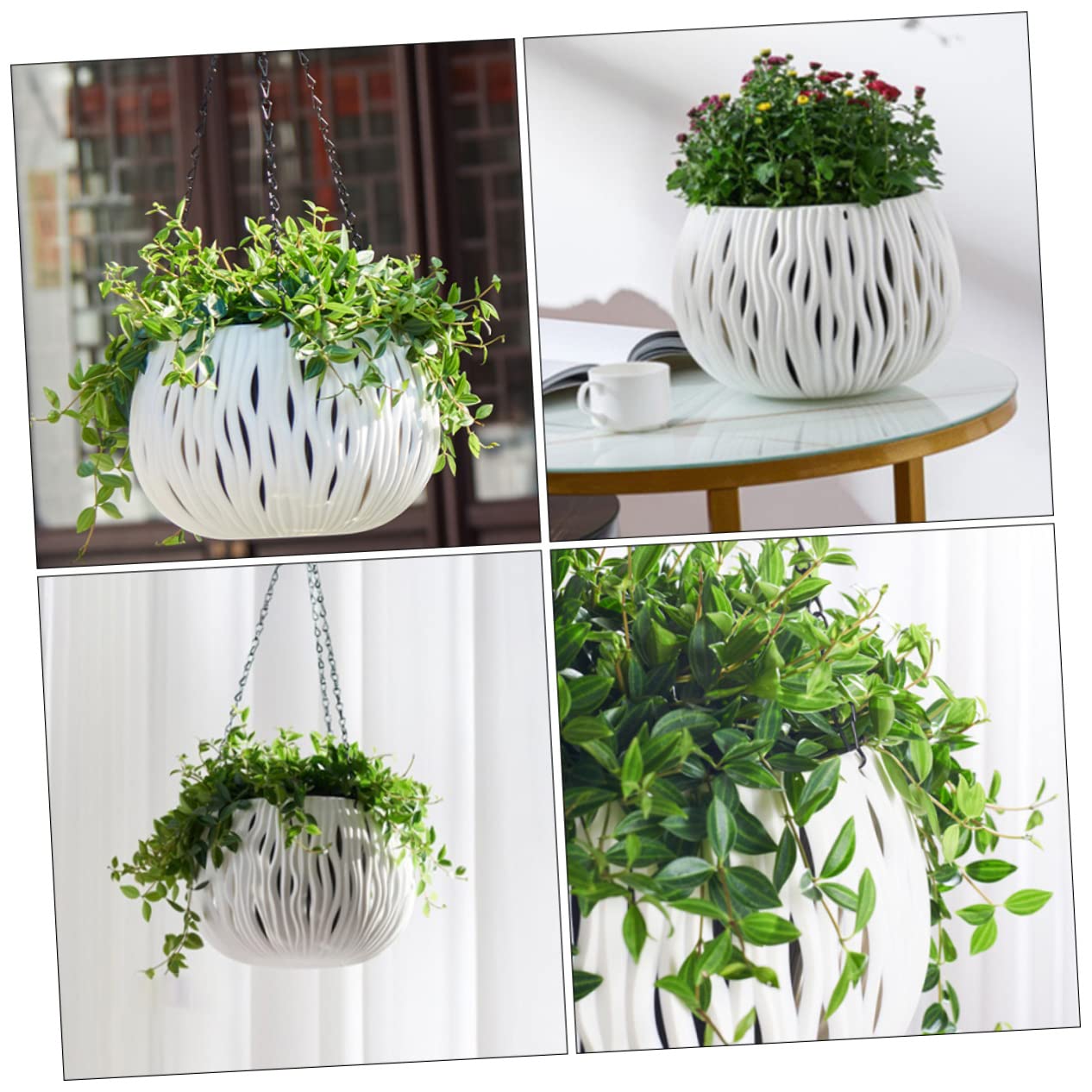 Happyyami Hängender Blumentopf aus Kunststoff mit Ketten Weißer Pflanzkorb im Korbdesign für Innen und Garten für Sukkulenten und Kakteen Geeignet