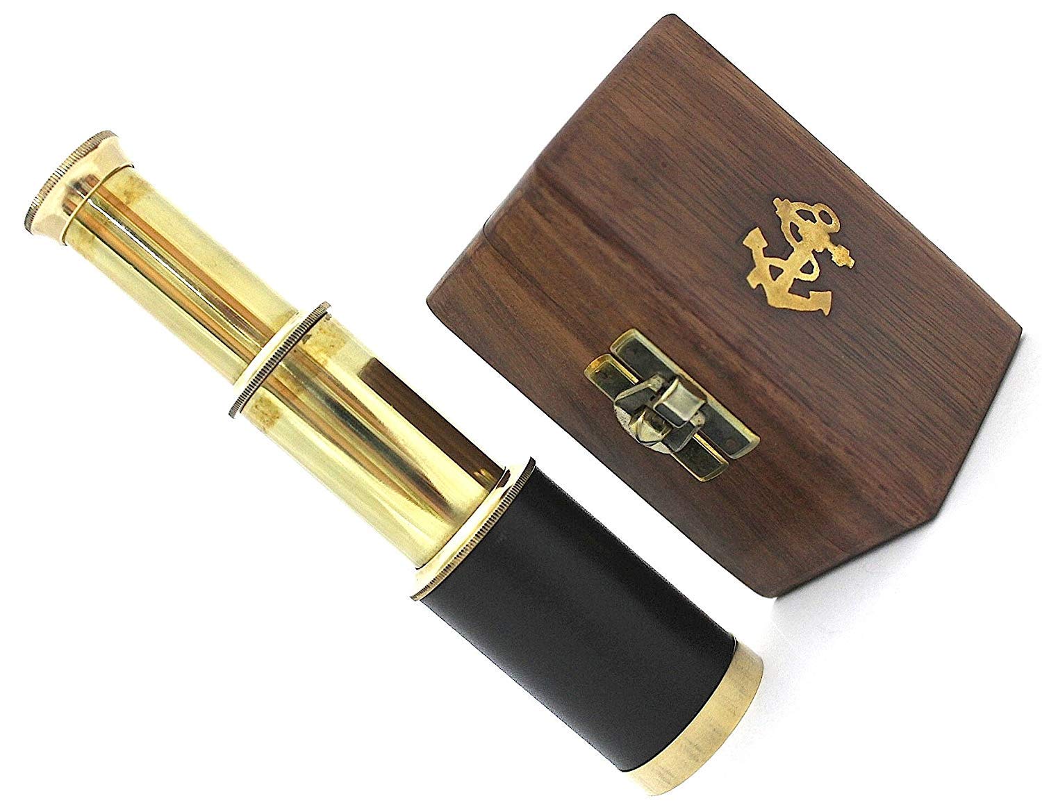 Telescopio de Bolsillo de latón – 15,2 cm telescopio de latón con Caja de Madera Dura