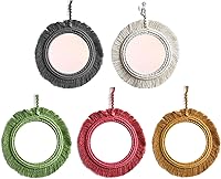 Vista 2 de Espejo de pared de macramé con flecos redondos para dormitorio, apartamento, entradas, decoración del hogar, espejo de pared