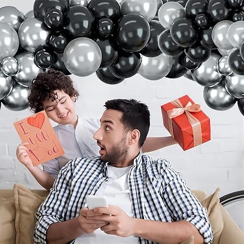 Miniatura 8 de Felice Arts Kit de arco de guirnalda de globos negros y plateados con globos de confeti de látex, globos de estrella de explosión plateada para