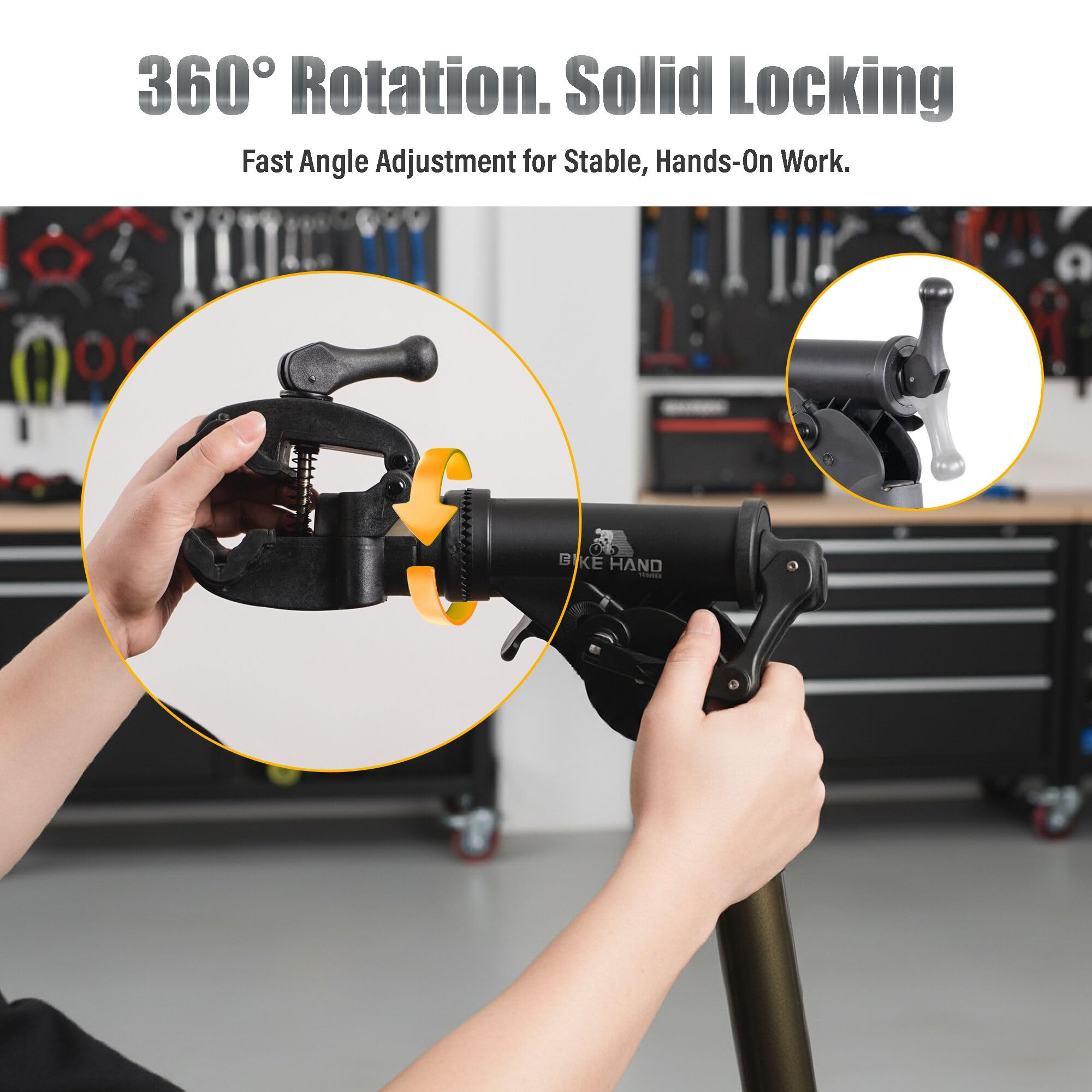 BikeHand Bike Repair Stand | Lightweight & 360 Adjustable Home Bicycle Mechanics Workstand w/Magnetic Tool Plate | Quick Release Portable Bike Maintenance Stand for Mountain & Road Bike