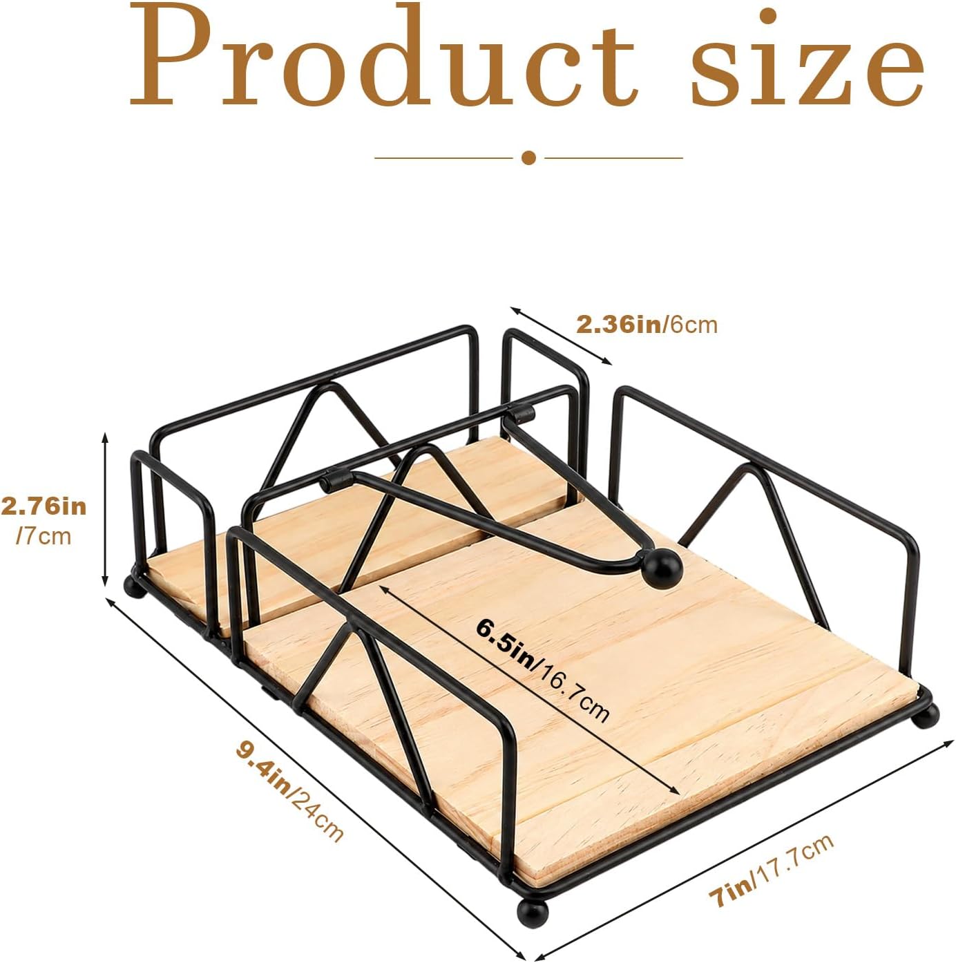 Napkin Holder for Table, Metal and Wood Napkin Holder with Storage Space, Standing Napkin Holders for Kitchen Dining Room Decor Restaurant Farmhouse Hotel Party, Black, 9.45 x 7.09 x 2.68 Inch