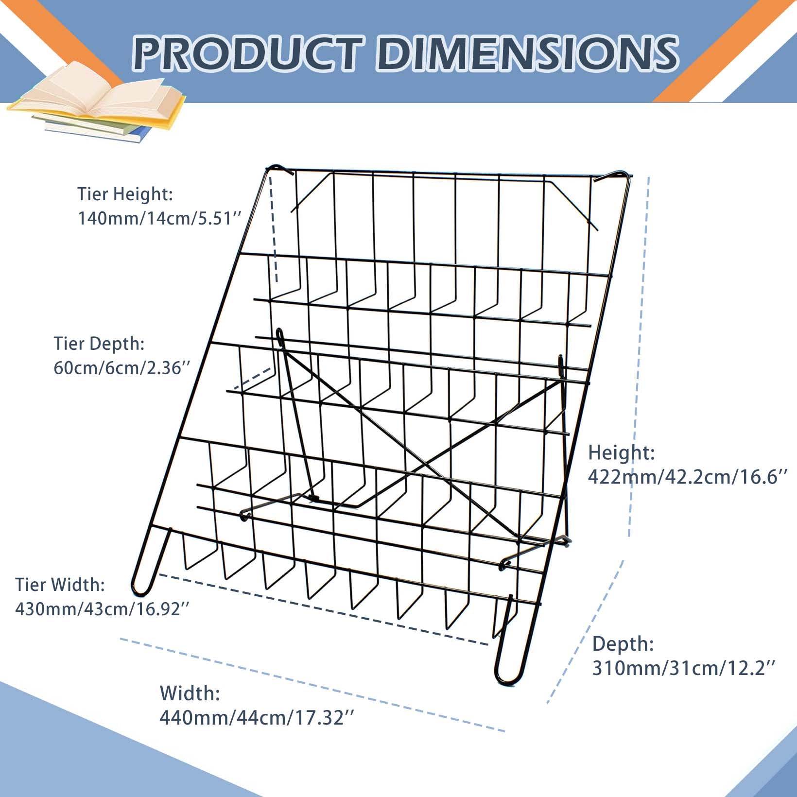 NEESEEYEE Wire Magazine Rack with 4 Open Tiers Book Signing Rack Tabletop Display Stand Holds Both Magazines and Brochures Display Rack Wire - Black