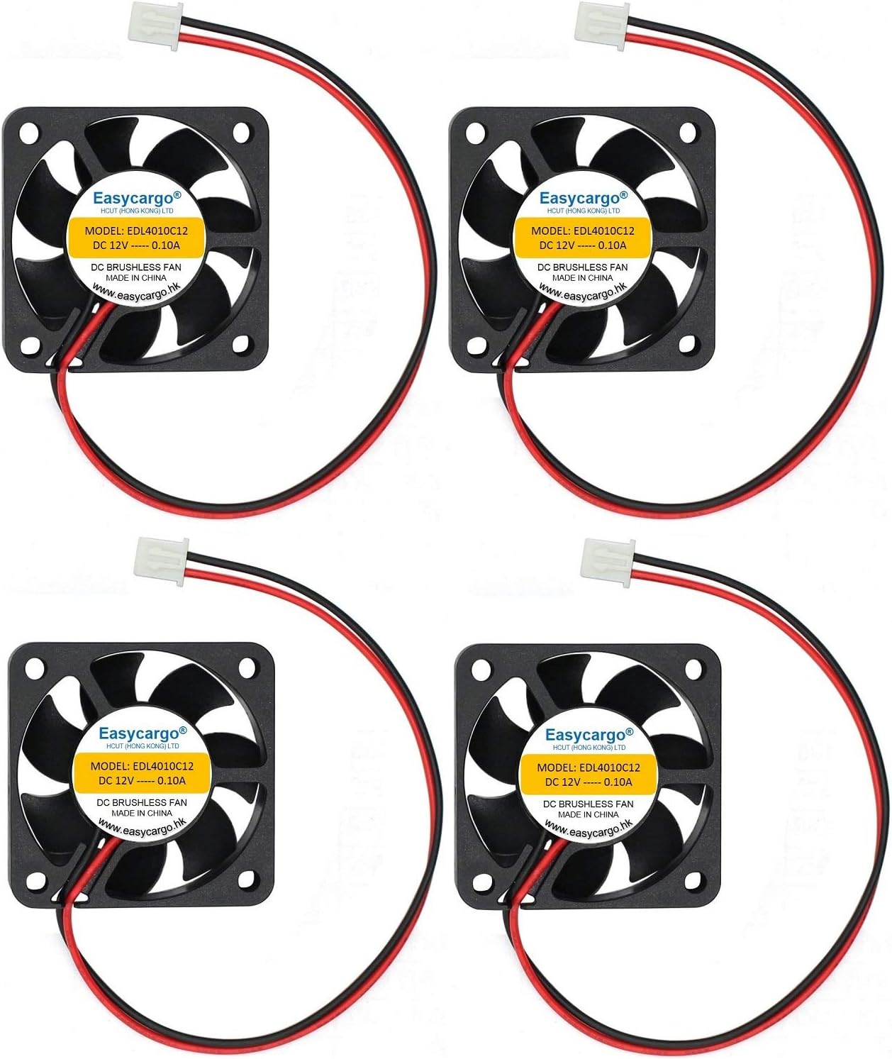 4pcs 3D Printer 40mm Fan 12V DC, 4010 Cooling Fan Sleeve Bearing Brushless 2 pin, 40mm Cooler Fan + Grill Mounting Kit 40mm x 40mm x10mm