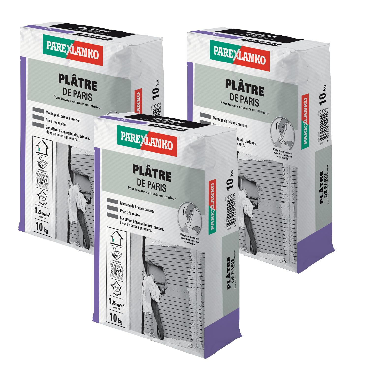 Plâtre fin contre fissures et trous muraux Parexlanko 10kg