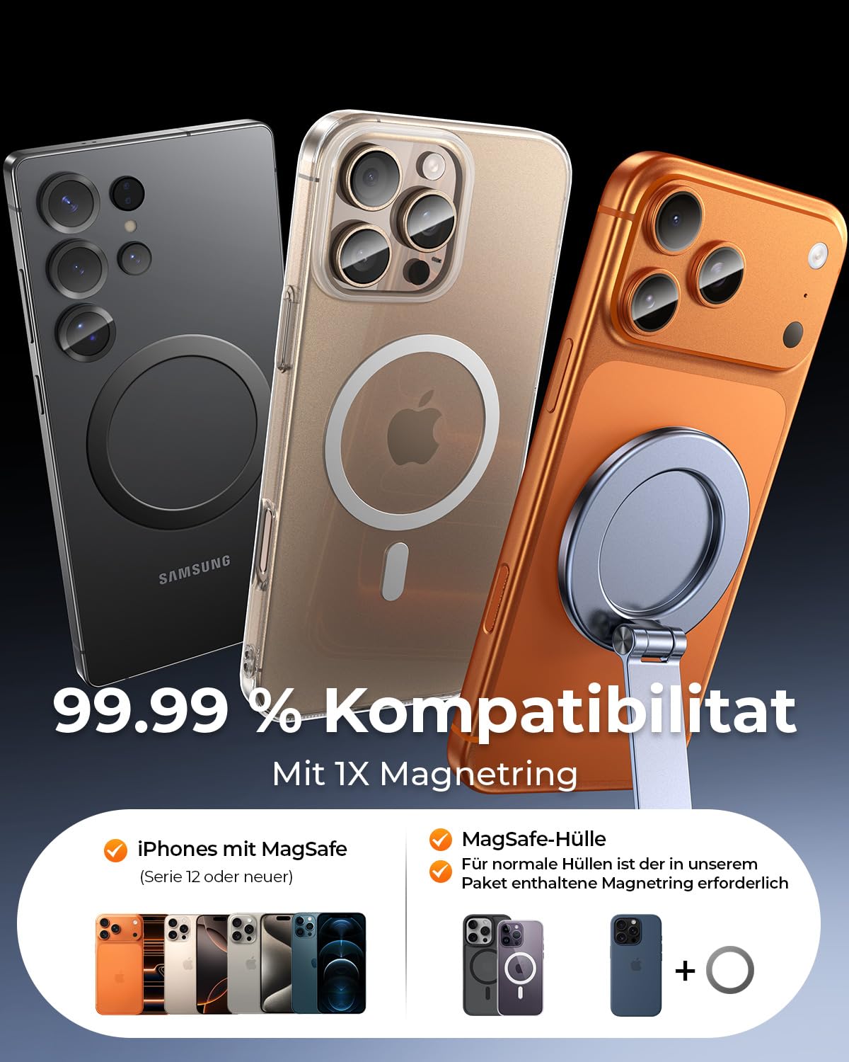 Upgraded - Supporto magnetico per cellulare in nano-gel, girevole a 360°, in metallo, per auto con potenza di aspirazione 119+LBS e magnete più forte, per iPhone 17 Pro Max