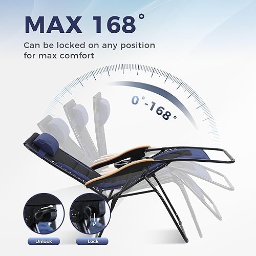 Miniatura 7 de MAISON ARTS Silla de césped acolchada de gran tamaño XL de gravedad cero anti gravedad, silla reclinable ajustable con almohada y soporte para