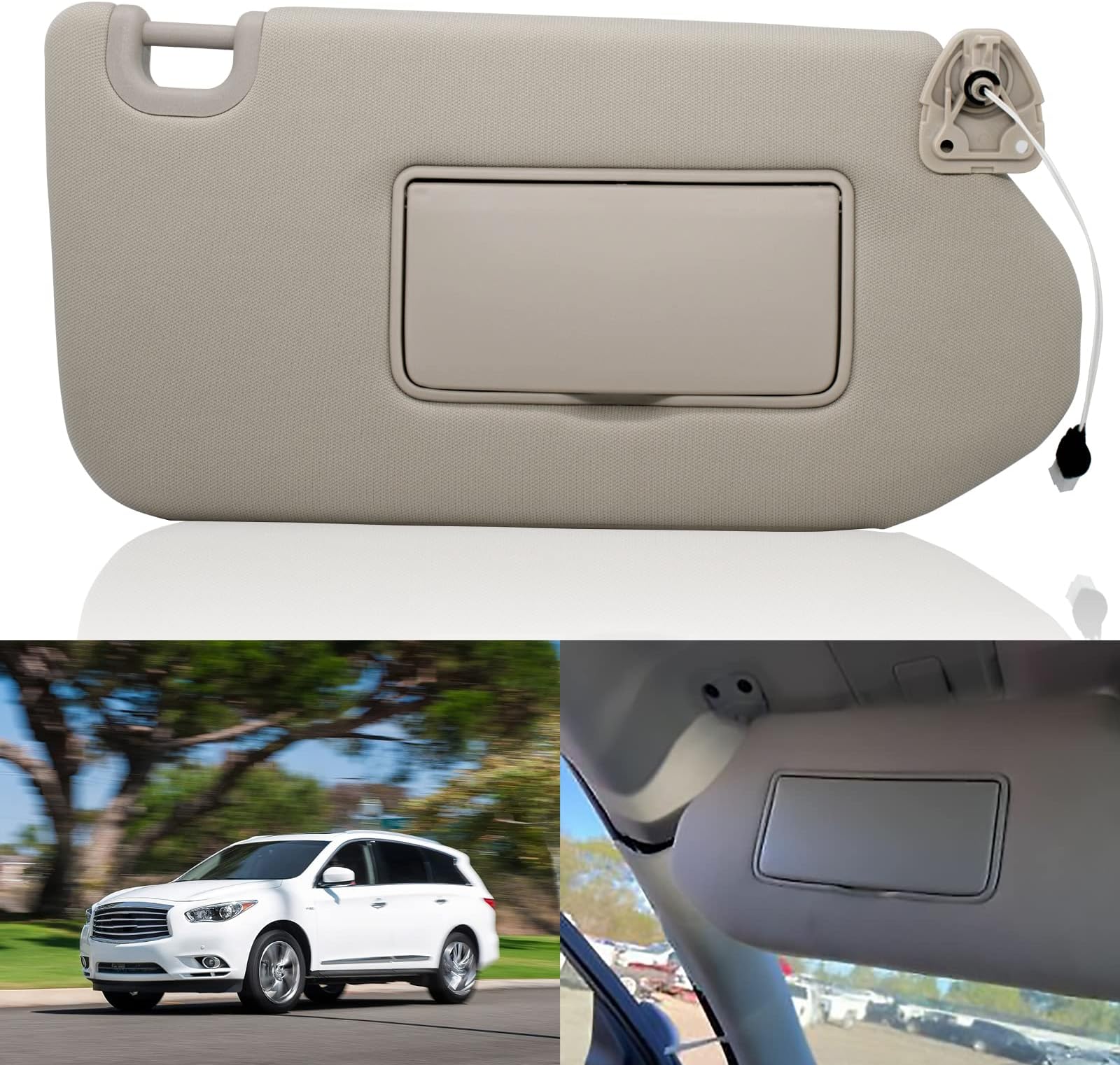 NHILES Right Passenger Sun Visor with Lamp & Mirror for 2013-2018 Pathfinder 2014-2017 Infiniti QX60 and 2013 Infiniti JX35,OEM: 96401-9PB0A 964009PB0A Beige