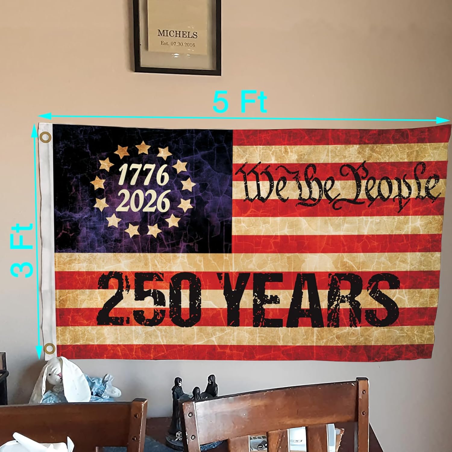 250th Anniversary Usa Flag 3x5 Outdoor, Double Sided 250th Anniversary American Flags for Outside, 3 Ply Large 250th Year Birthday Flag Banner for Party Yard Garden Wall Decoration