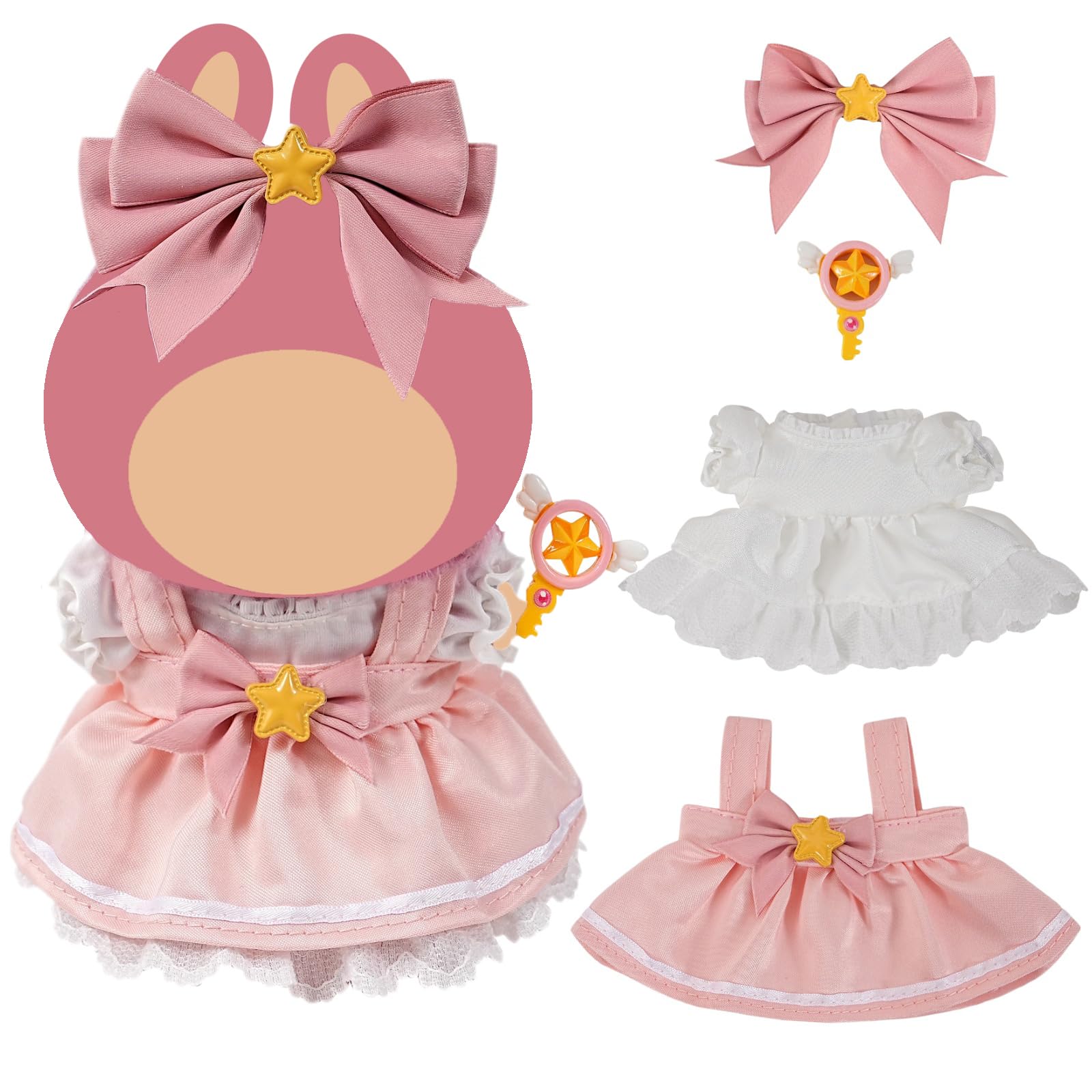 17cm Doll Clothes,6.7 Inches(15-17cm ) Cute Clothes Suitable for Dolls Accessories, 4-Piece Clothes for Dolls Outfit (NO Doll) (Pink Princess)