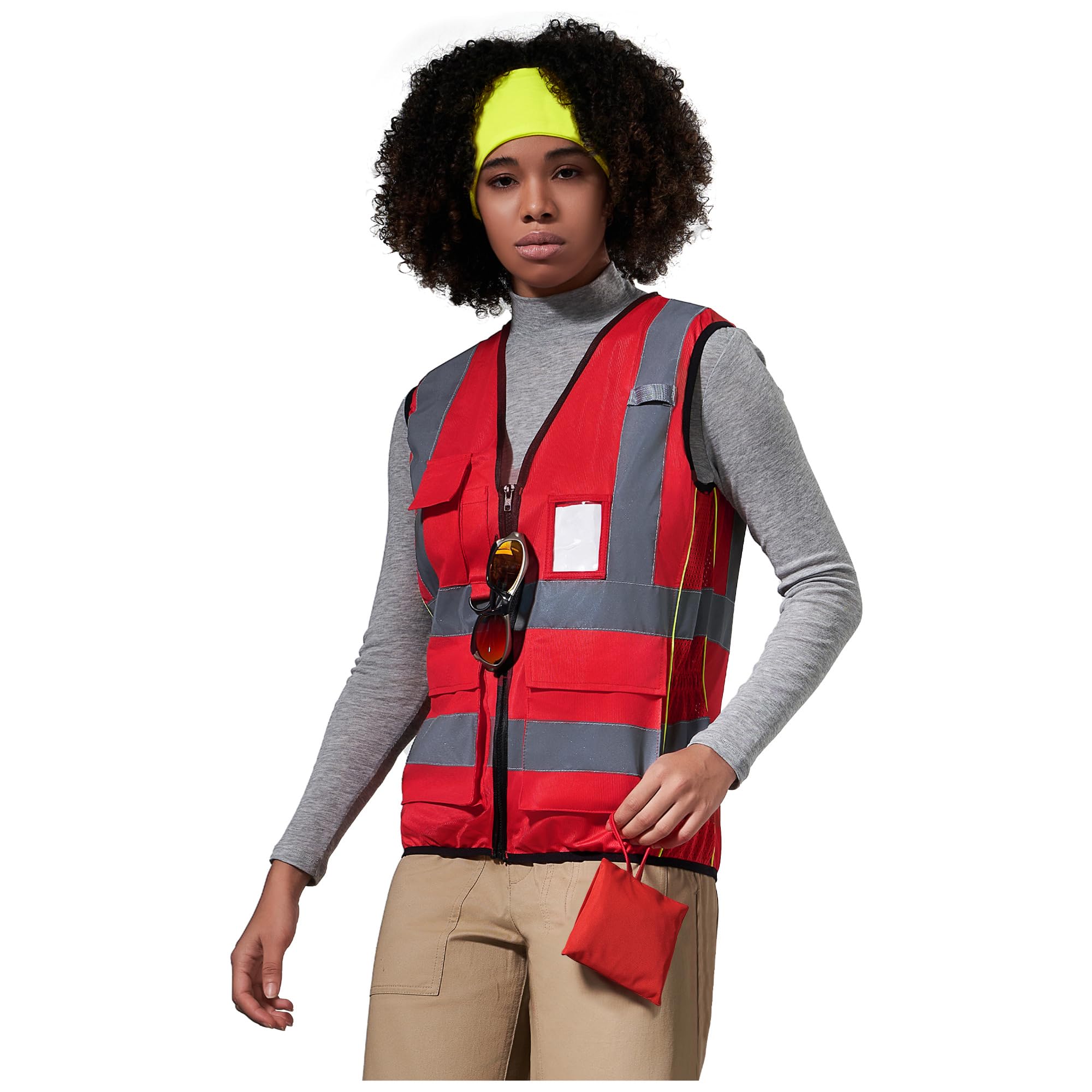 A-SAFETY High Vis Safety Vest for Women - Reflective Strips, Multi-Pockets, Zipper Closure