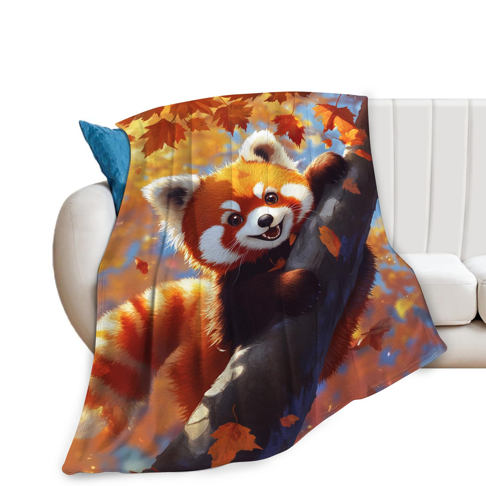 Red Panda Blanket Cute Red Panda Animal Maple Leaves Throw Blankets Soft Warm Fuzzy Cozy Plush Gifts for Girls Women Lightweight Fleece Flannel Stuff Decor Gift for Kids Adults 50"x40"