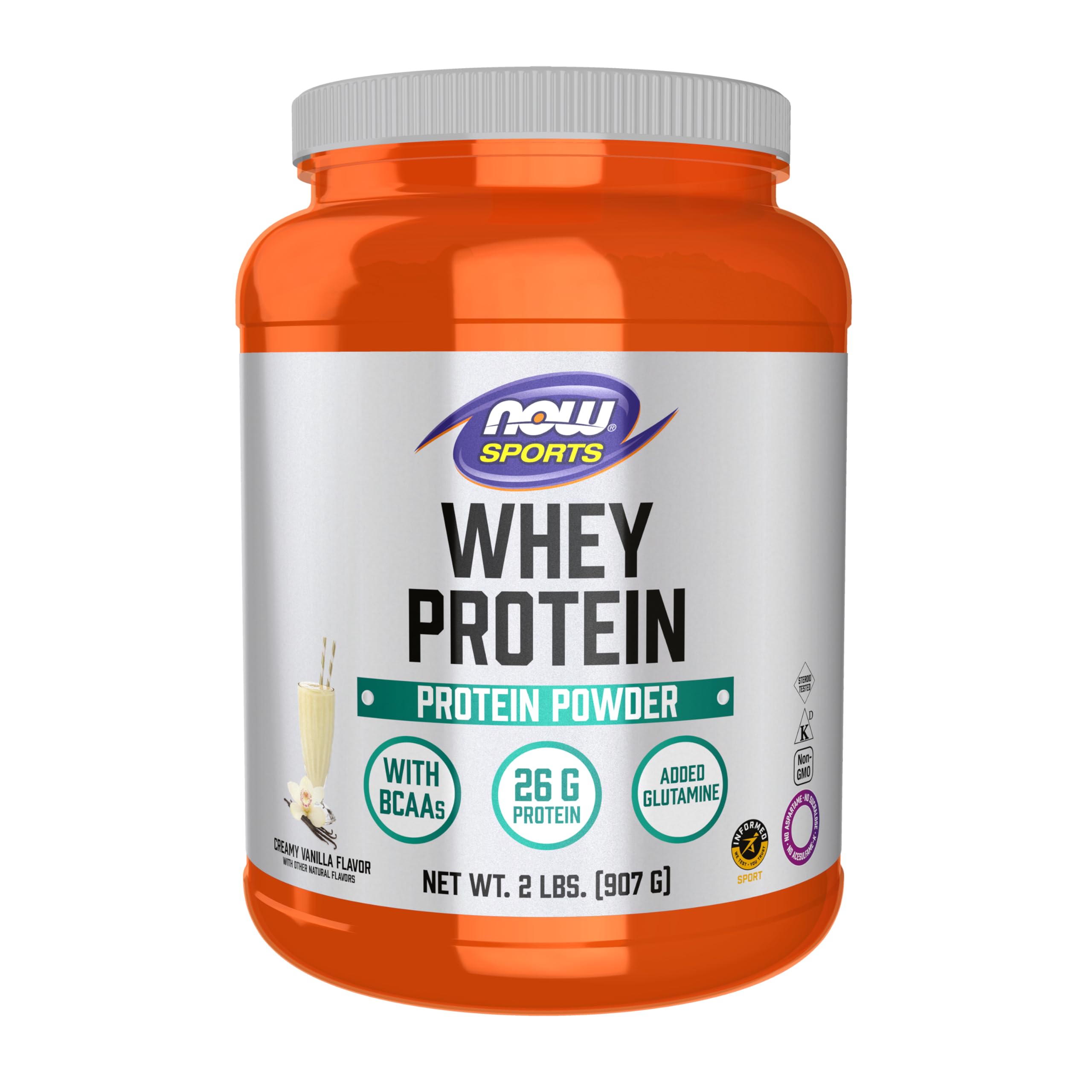 NOW Foods Sports Nutrition, Whey Protein, 26 g With BCAAs, Creamy Vanilla Powder, 2-Pound