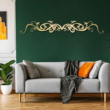 Metal Scroll Wall Decor, Metal Scroll Wall Art, Metal Scroll Outdoor Wall Decor, Scroll Wall Art, Rustic Wall Decor, Swirl Decoration, Scroll Art Wall Decor, Living Room Wall Art Gold, 39"x 6"| 100x15cm