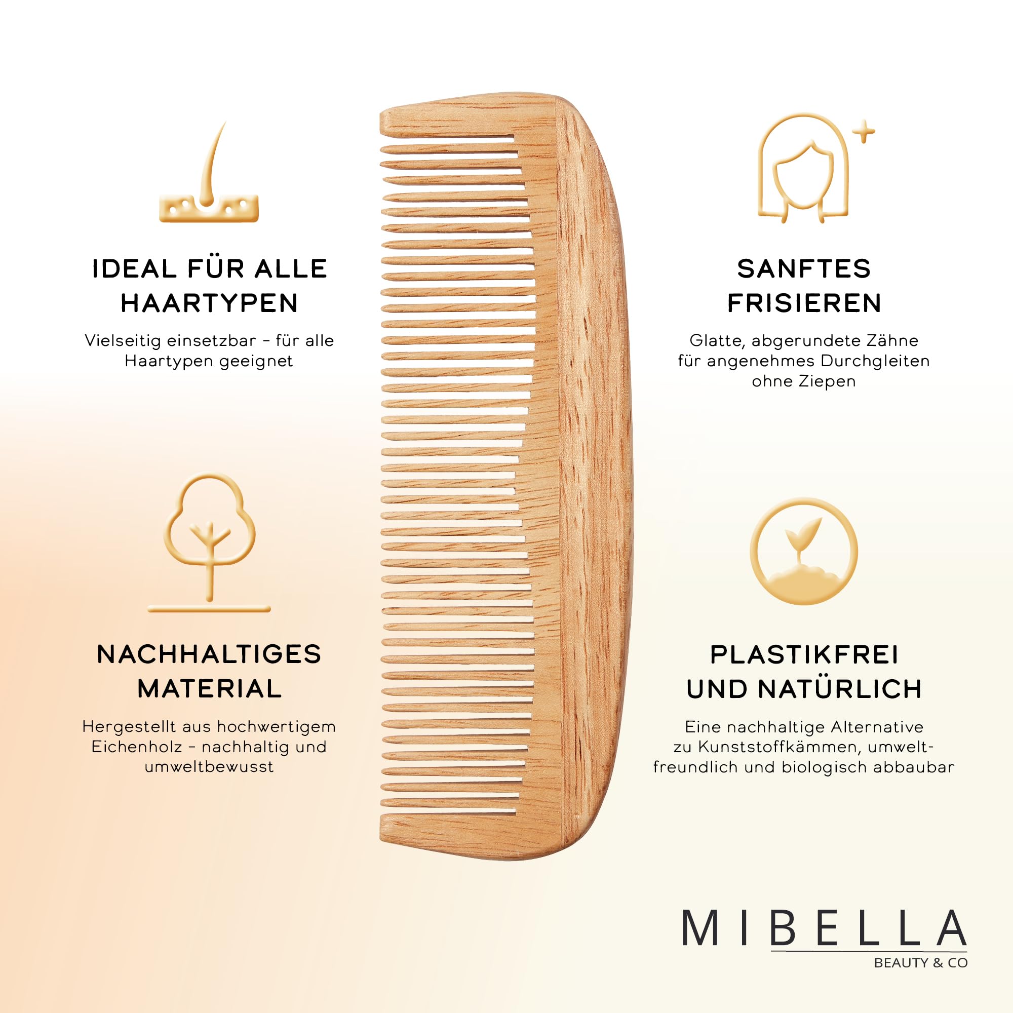 MIBELLA BEAUTY & CO Grzebień kieszonkowy z trwałego drewna dla mężczyzn i kobiet – delikatny grzebień do wszystkich włosów, antystatyczny, grzebień do strzyżenia włosów do profesjonalnego zastosowania