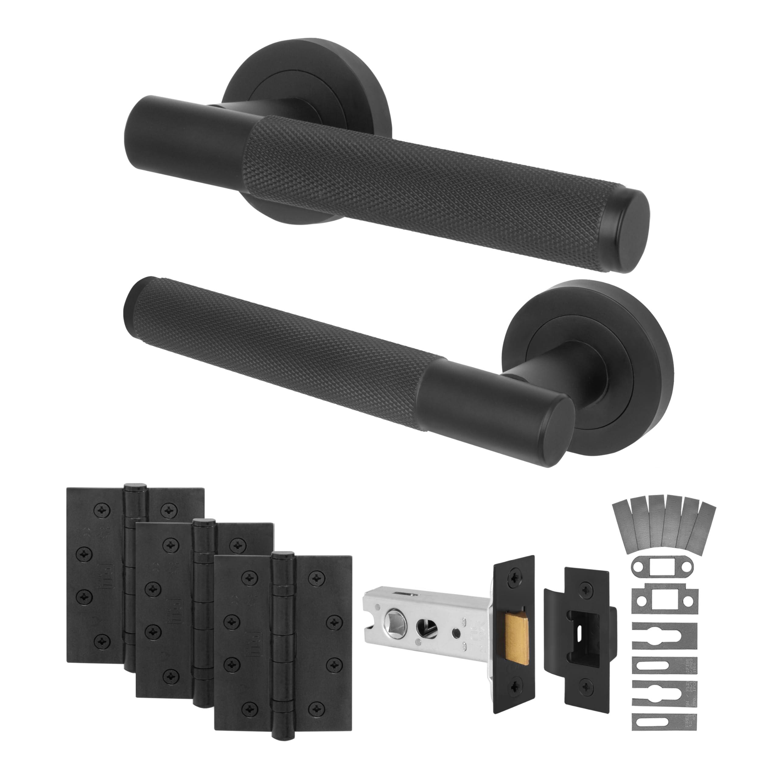 EAI Black Fire Door Handle Latch Set, Matt Black Internal Fire Rated Door Handle with 76mm Latch and 102mm Hinges, Varri Range 1 Pack