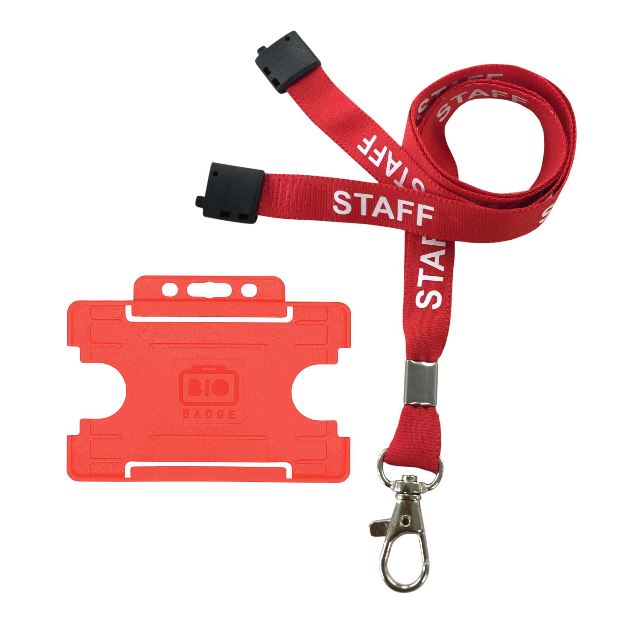 Customcard Ltd Red Staff Lanyard - With Metal Clip & Safety Break - and Red ID Card Holder - Staff Lanyard With Card Holder for Easy Identification - Durable & Practical for Office/Events (Pack of 25)