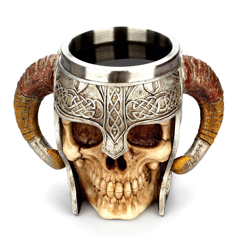 ELECDON 3D Skull Mug Stainless Steel Coffee Cup Tea Water Drinking Cup, Medieval Mug for Birthday Gift (500 ml)