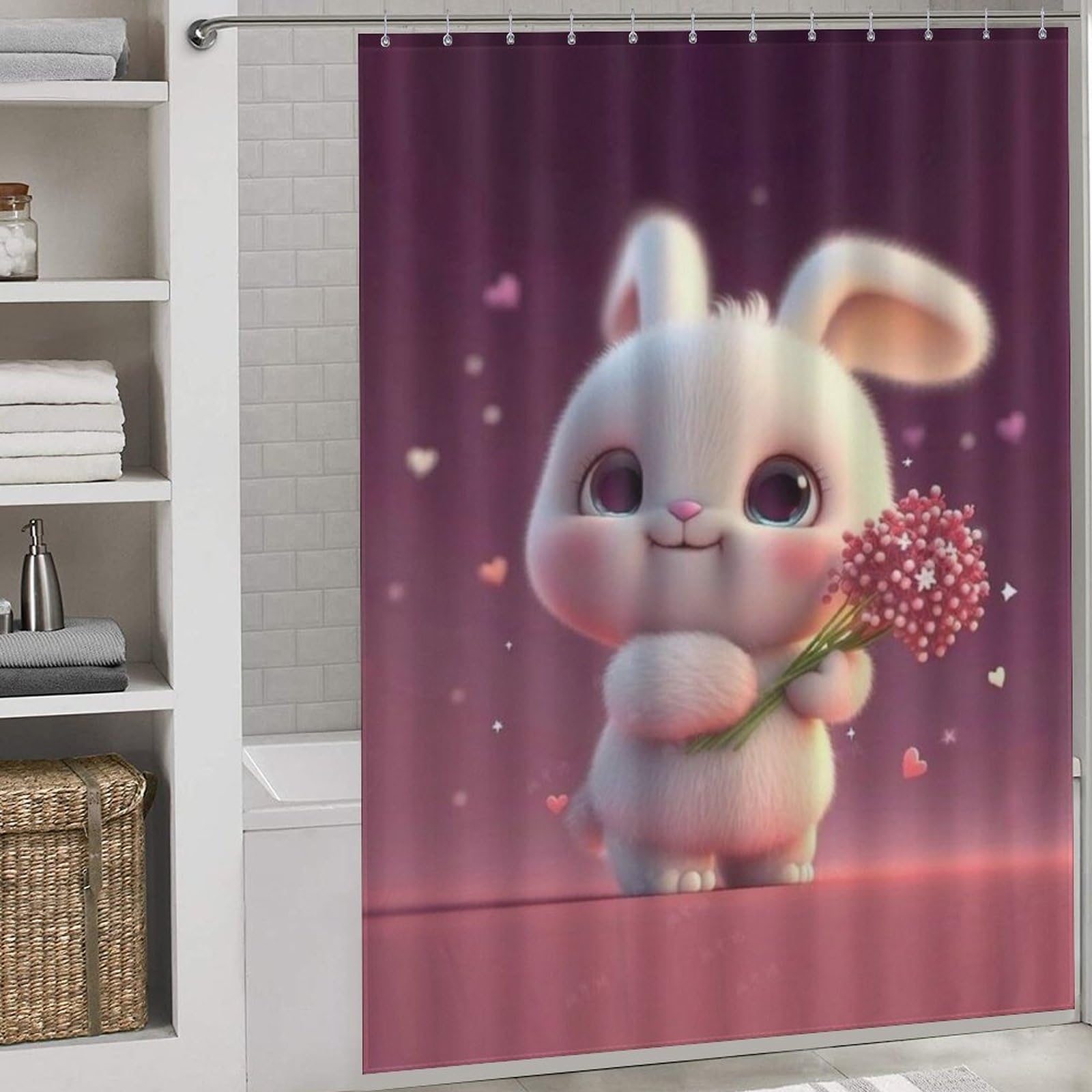 Rideau de douche lapin tissu imperméable avec crochets antirouille