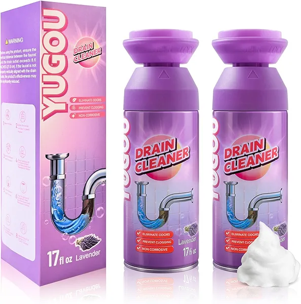 Yugou Foaming Drain Cleaner, Sink Drain Cleaner and Deodorizer for Kitchen Sinks, Shower Drains, Tubs (Lavender, 2pcs)