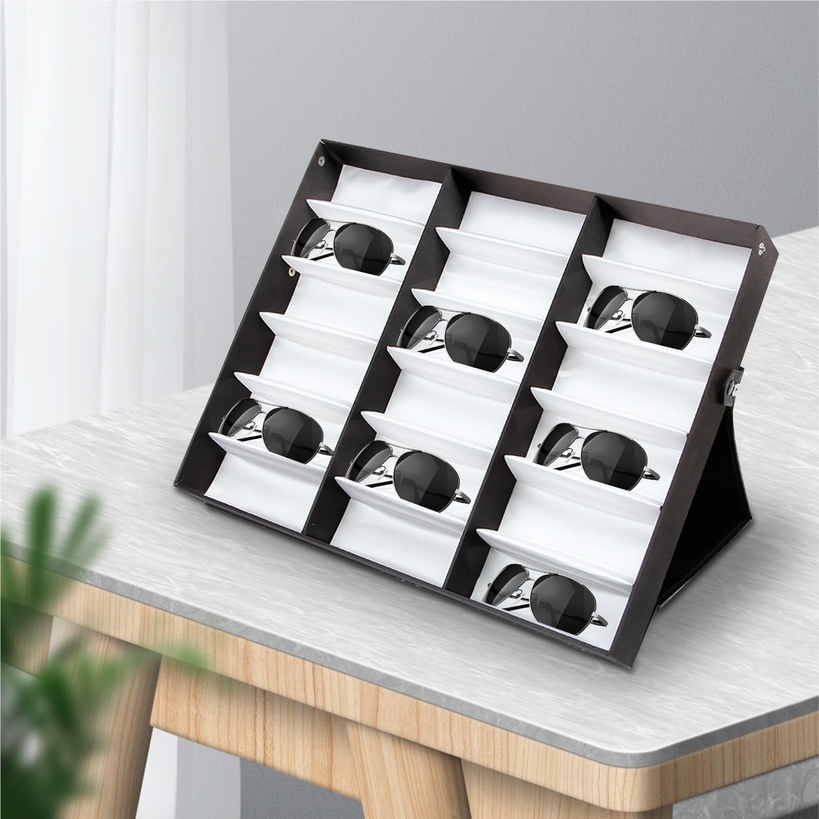 Estuche de almacenamiento for gafas con 18 ranuras, caja expositora rejillas Muilti, soporte for, organizador sol Para Gafas