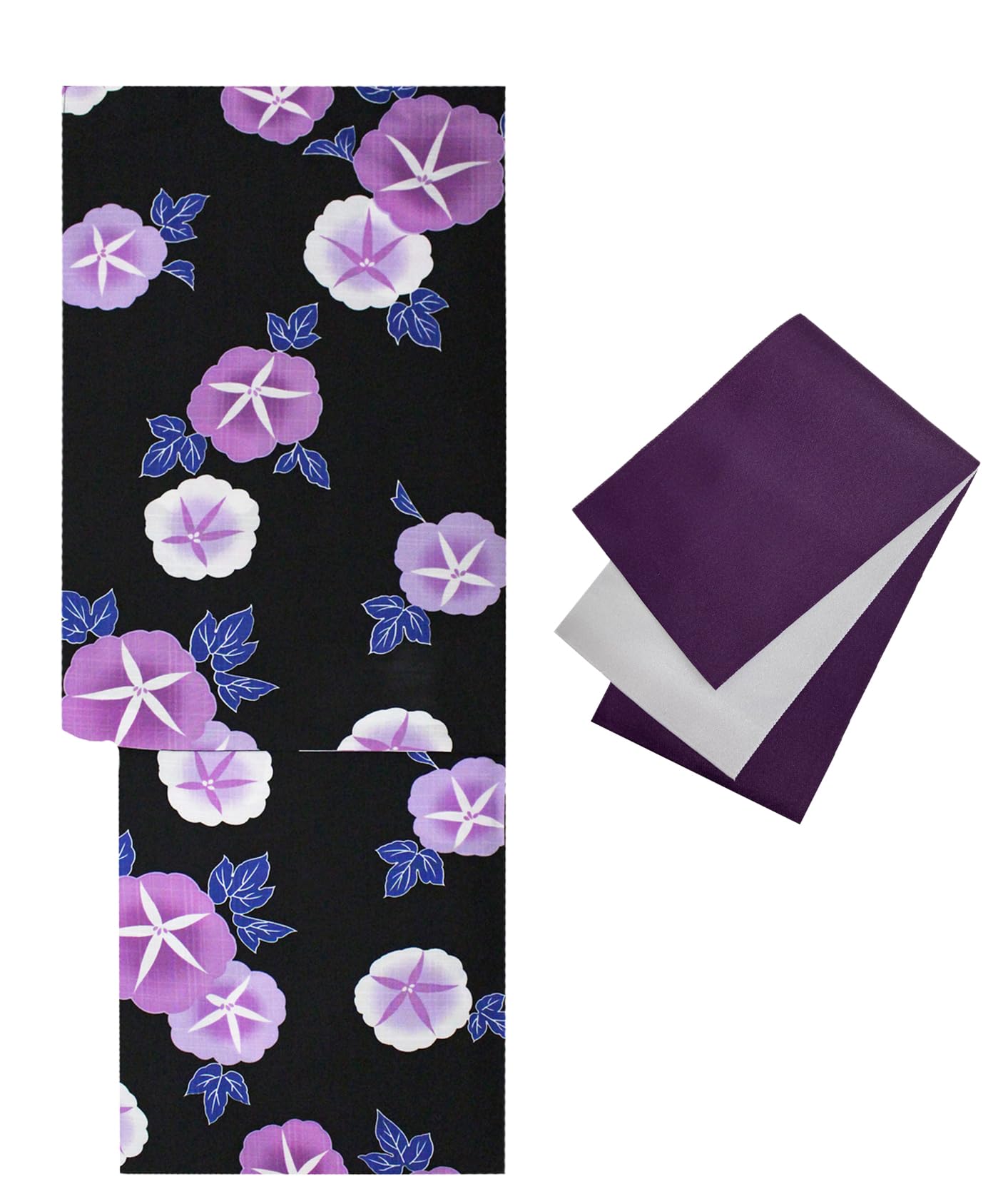 Women Yukata Obi 2-Piece Set Black Purple Polyester Free Size Japan