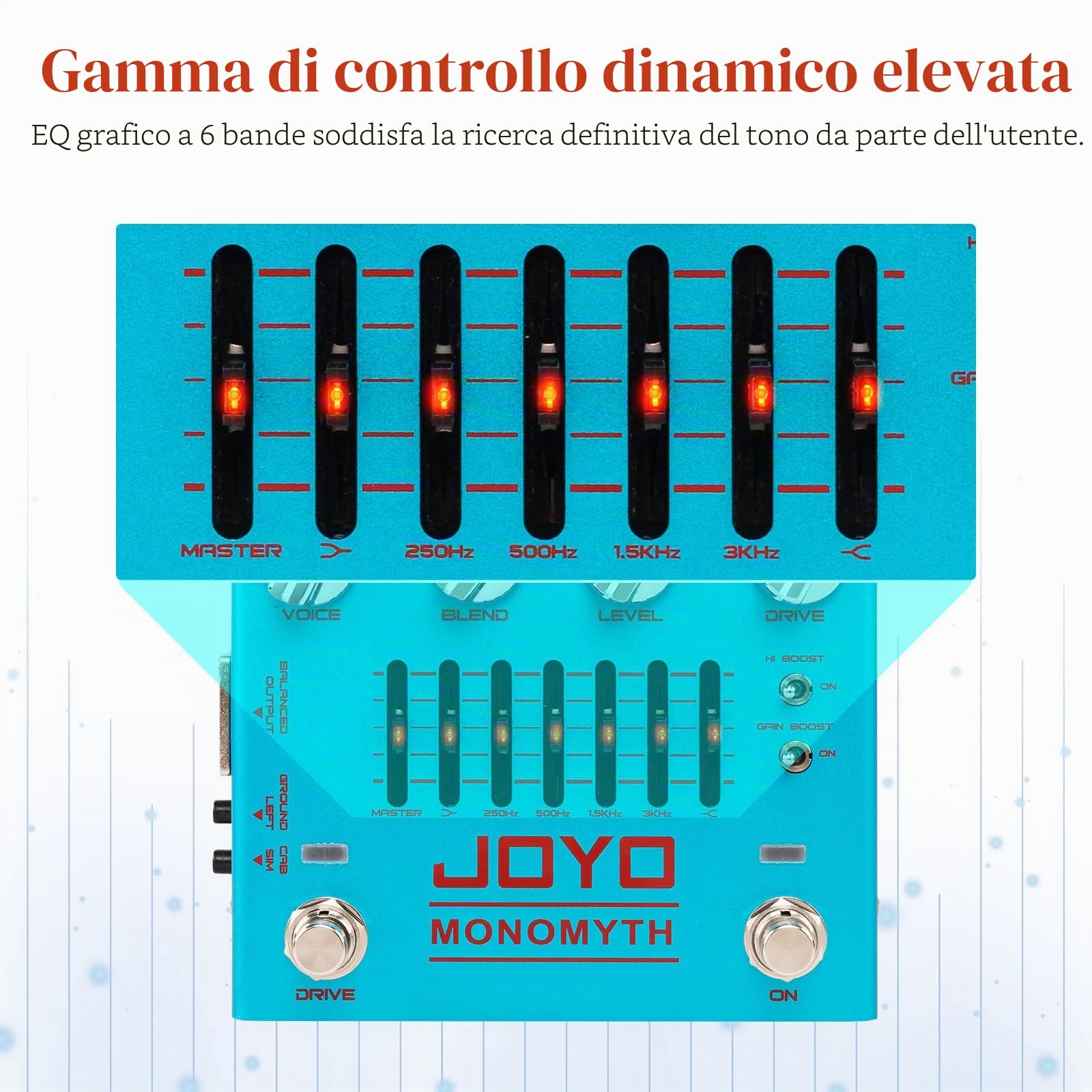 JOYO Pedale per basso chitarra elettrica Overdrive, simulatore di amplificatore, effetto con EQ e riduzione del rumore per bassista (MONOMYTH R-26)