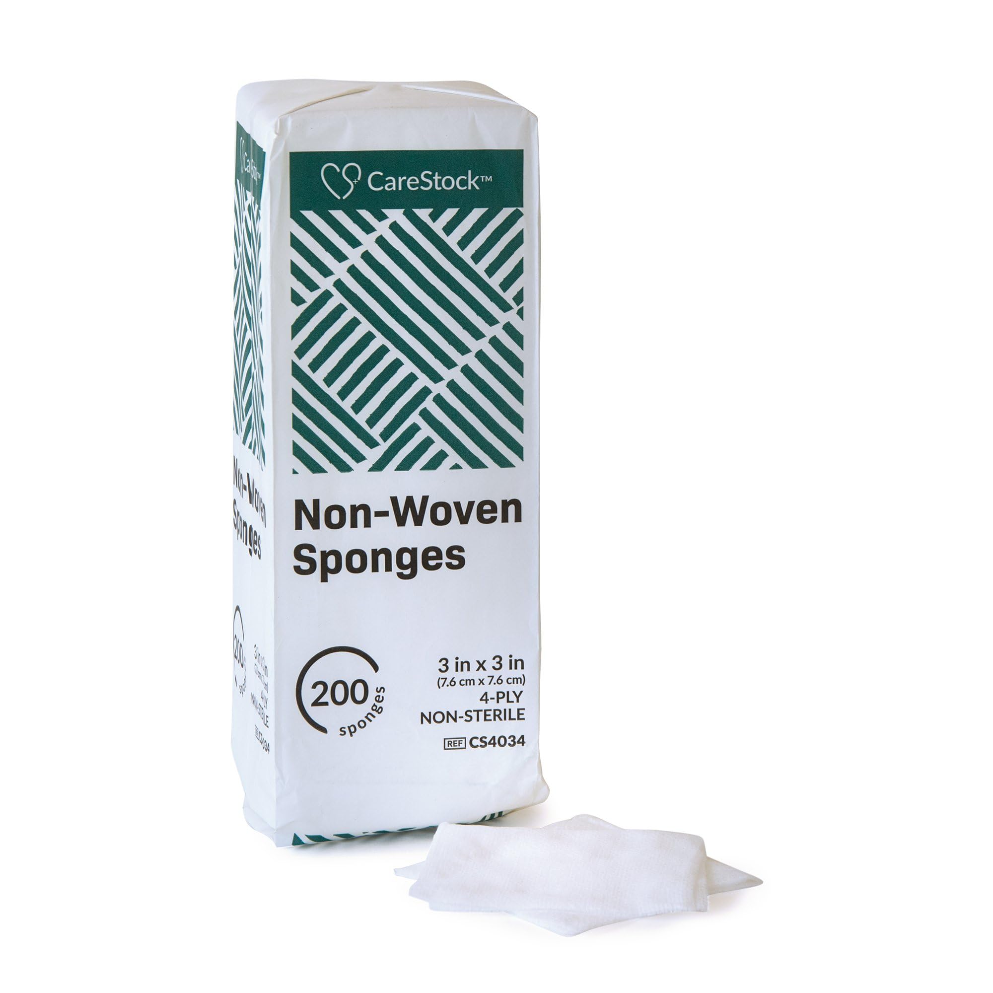 CareStock Gauze Sponge, 3 x 3 in. 4-Ply - Highly Absorbent, Medical-Grade Cotton Wound Dressing, First-Aid Essential - Non-Sterile, 200 per Pack, 2 Packs, 400 Total