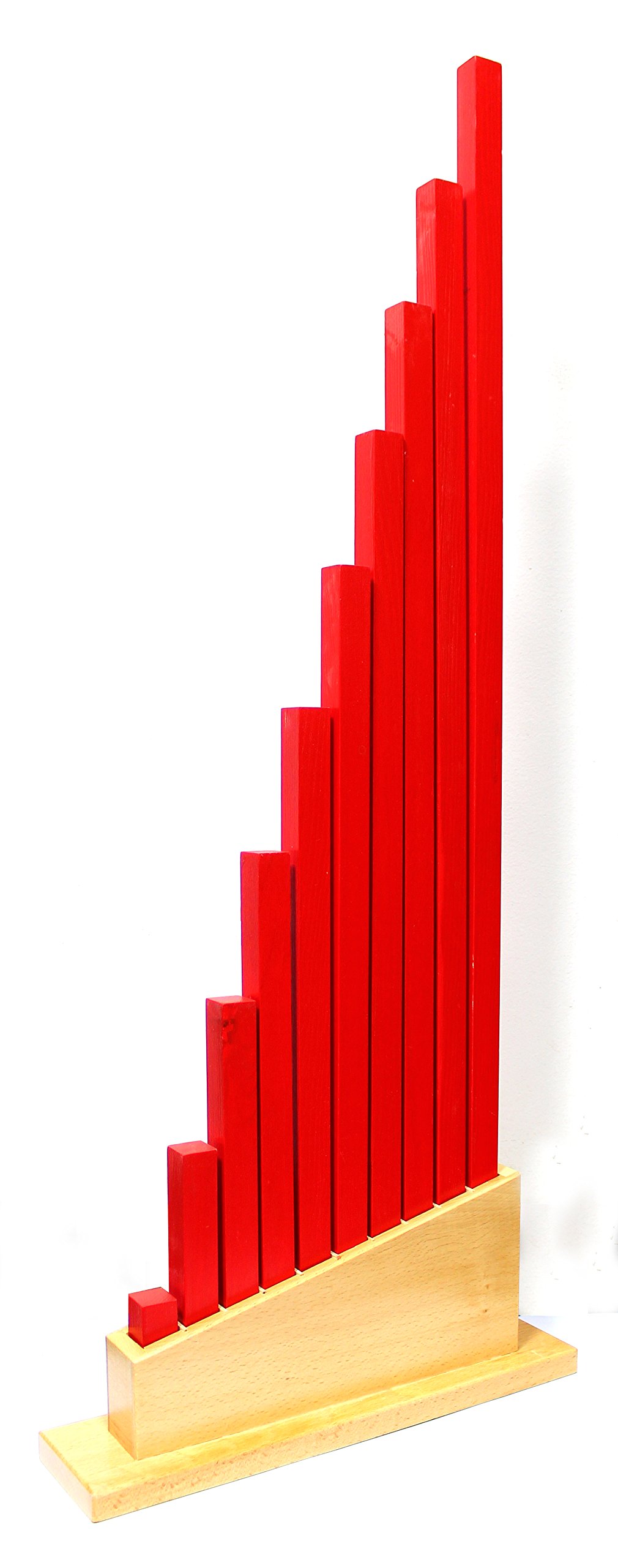 edu fun 91110 Montessori Red Long Rods Holz Stangen rot mit Aufbewahrungsständer pädagögisches Lernspielzeug für Kinder ab 3 Jahren 10 längliche Holzstangen von 10 cm - 100 cm Holzspielzeug