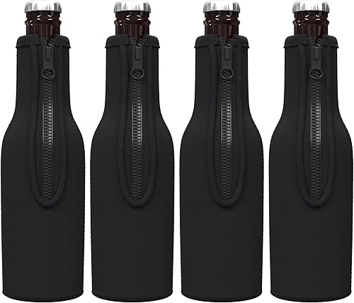 TahoeBay Fundas aislantes para botellas de cerveza (negro) enfriadores de neopreno con cremallera para botellas de cuello largo de 12 onzas (12)