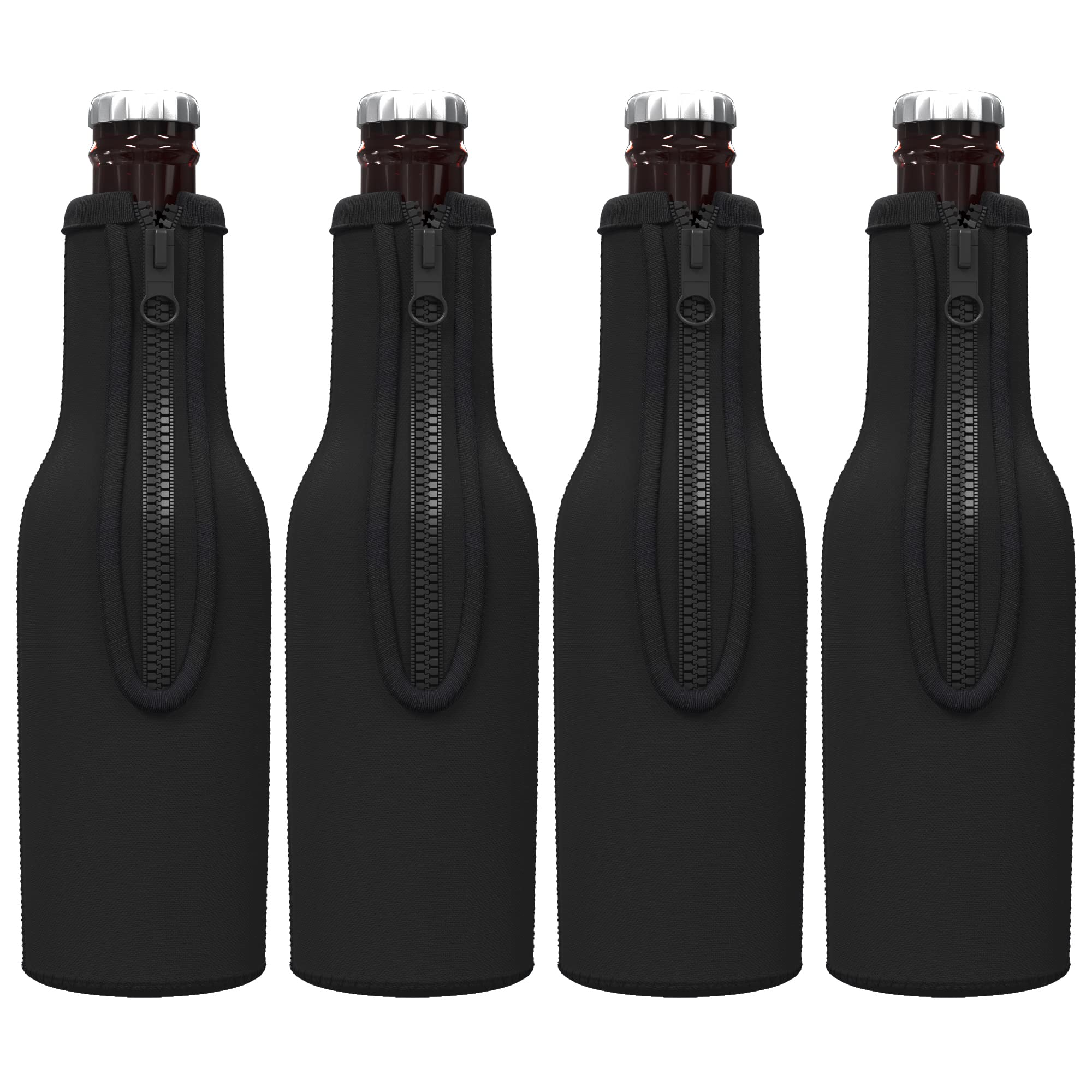TahoeBay Beer Bottle Insulator Sleeves (Black) Neoprene Coolers with Zipper for 12oz Longneck Bottles (12)