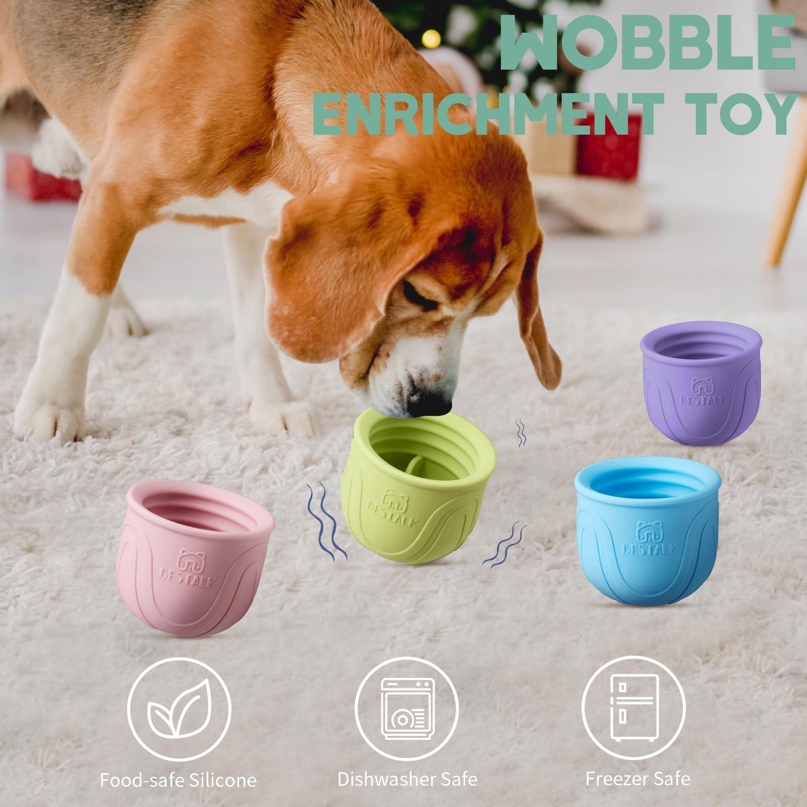 Topple - Dispensador de golosinas para perros, juguete interactivo de larga duración para masticar, enriquecimiento de perros rellenable, juguete para lamer congelado para aburrimiento