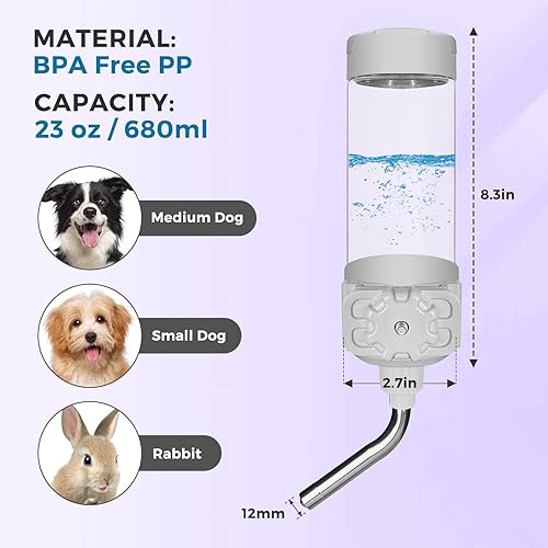 Miniatura 6 de VANNON Top Fill - Dispensador de agua para perros para jaulas, botella de agua de alimentación automática de 23 onzas para perros, gatos y conejos,