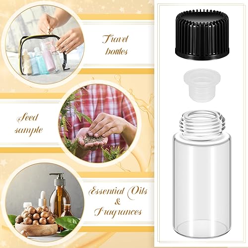 Miniatura 4 de Lallisa 100 frascos de vidrio transparente con tapas de rosca y tapón de plástico, a prueba de fugas, para muestras de aceite, aromaterapia,