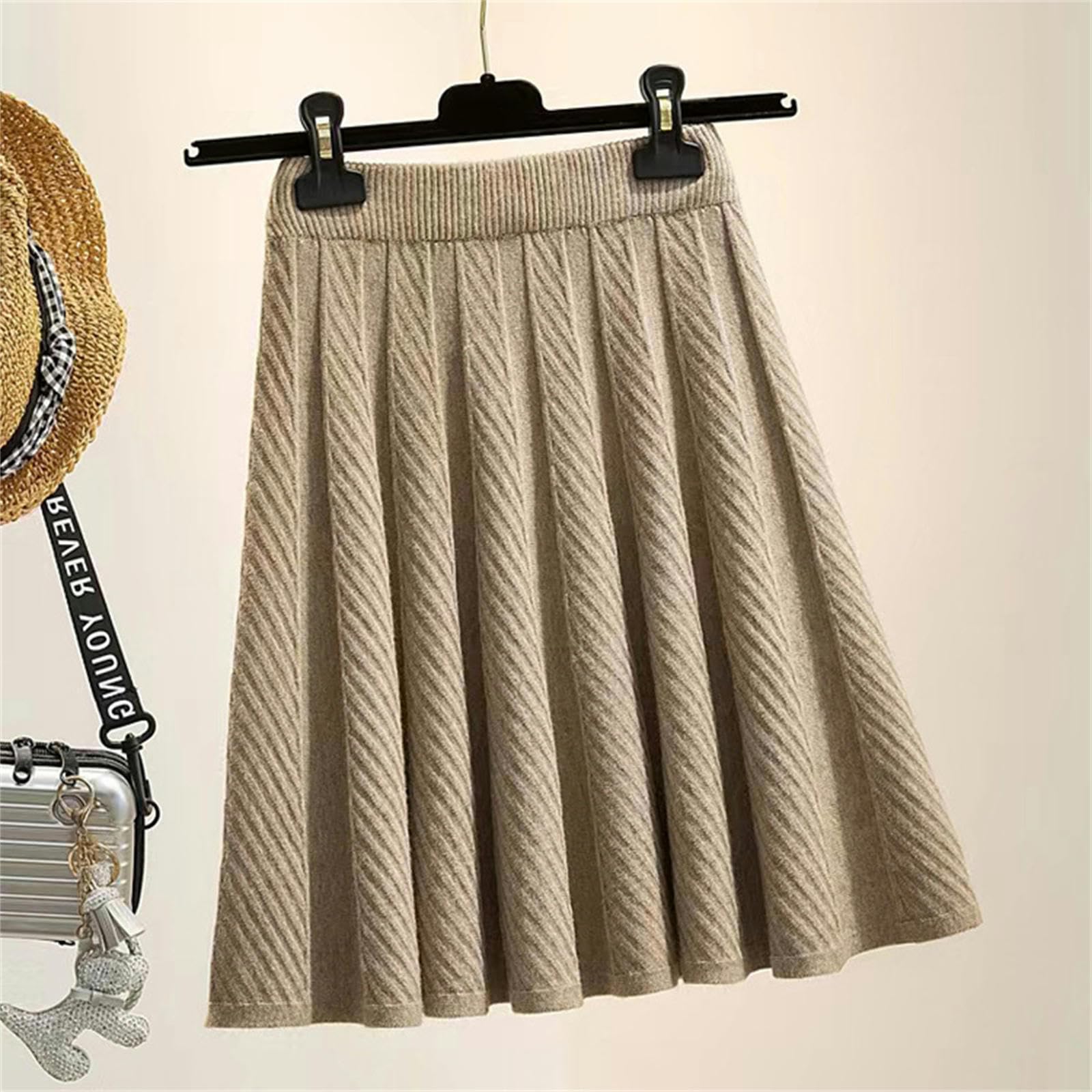 Strickrock Damen Fester Gebratener Teig Twists Strickrock High Waist Thread Wolle A-Linie Rock-schwarz-one Size Fits All (40kg-70kg)
