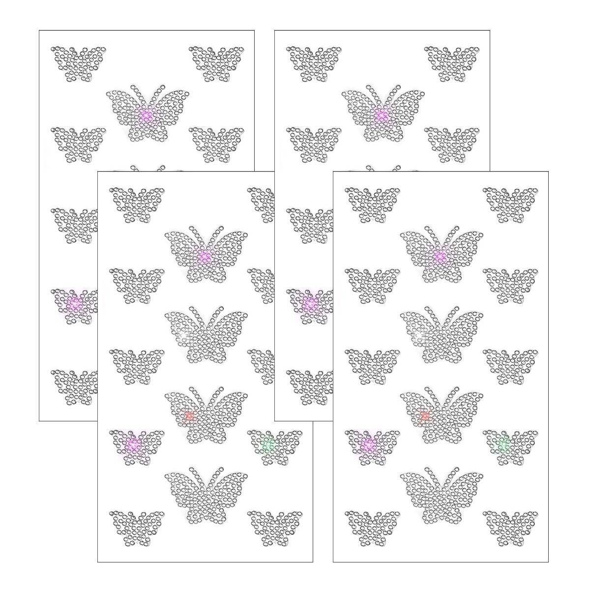 4 Sheets Crystal Rhinestone Butterfly Sticker Decals, Self Adhesive Glitter Bling Butterfly Sticker Window Clings, Car Body Decal Kit for Christmas Decal Holiday Decor Car Accessories