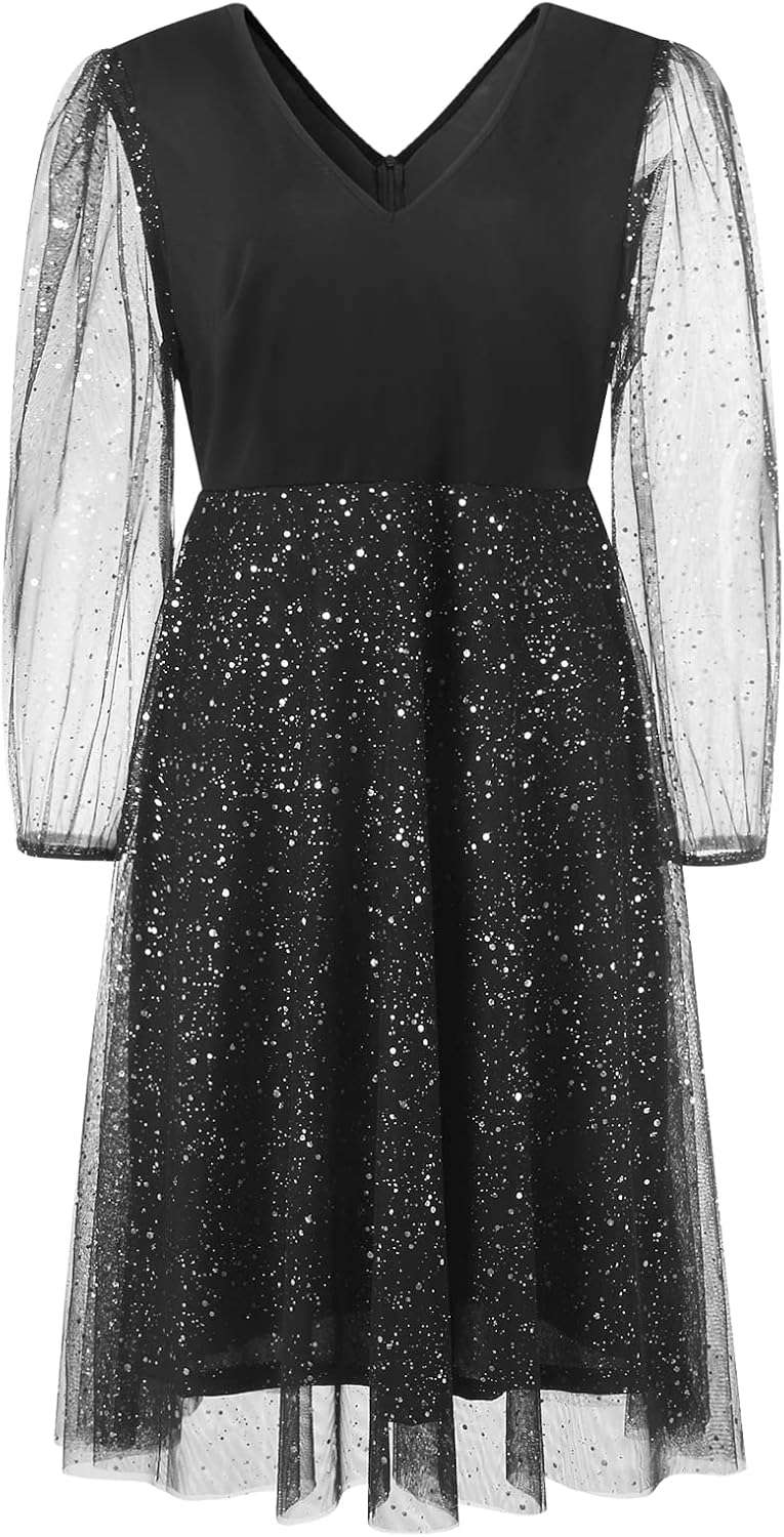 Parara Plus Size Mesh Cocktail Evening Party Dress for Women V Neck Long Sheer Sleeve Midi Formal Dresses - Image 4