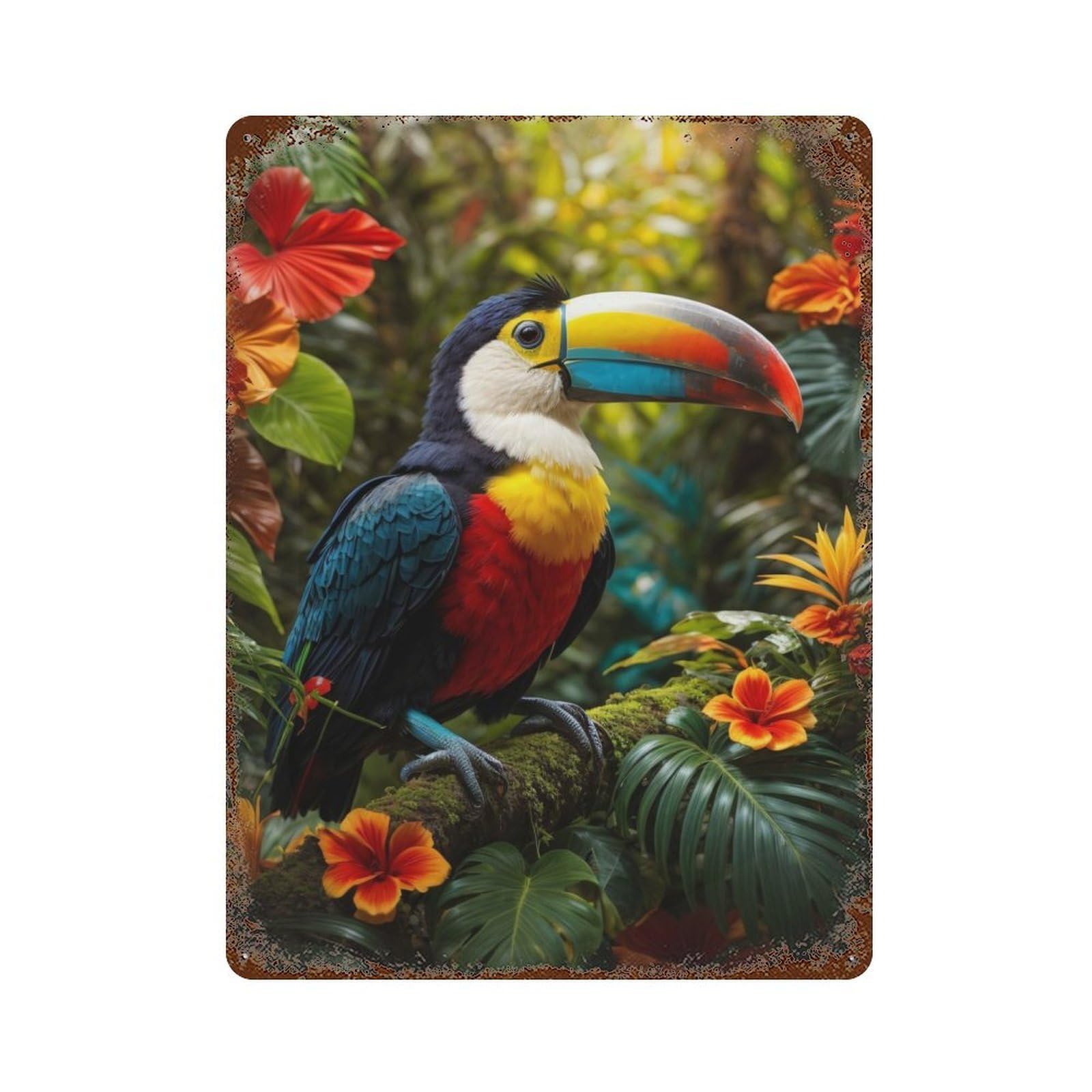 Tropical Toucan Rusty Metal Tin Sign 15.7"x11.8", for Shed, Workshop And Garage Wall Decor, Novelty Wall Decor