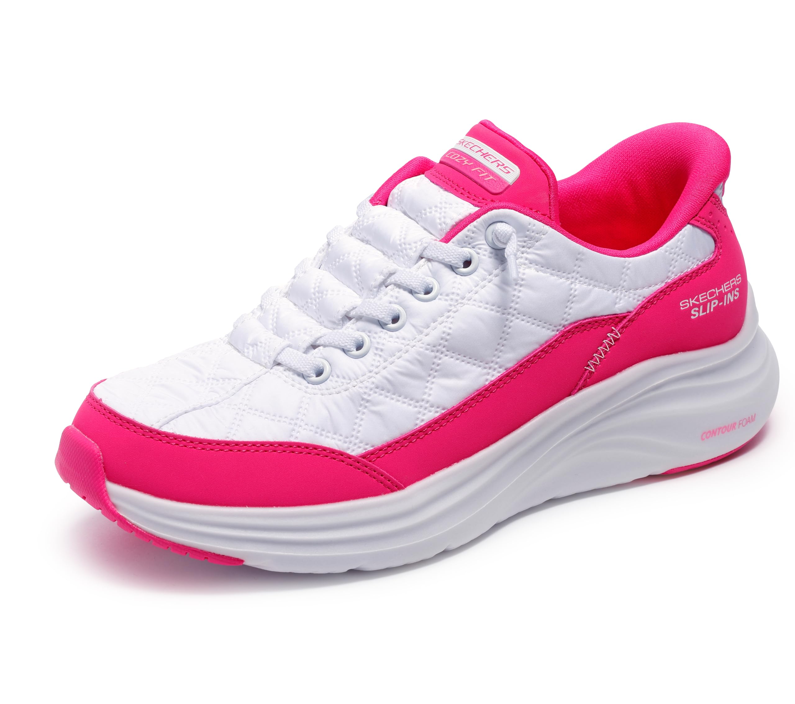 Skechers Women's Contour Foam Cozy Fit Hands Free Slip-ins Sneaker, White/Hot Pink, 6.5 UK
