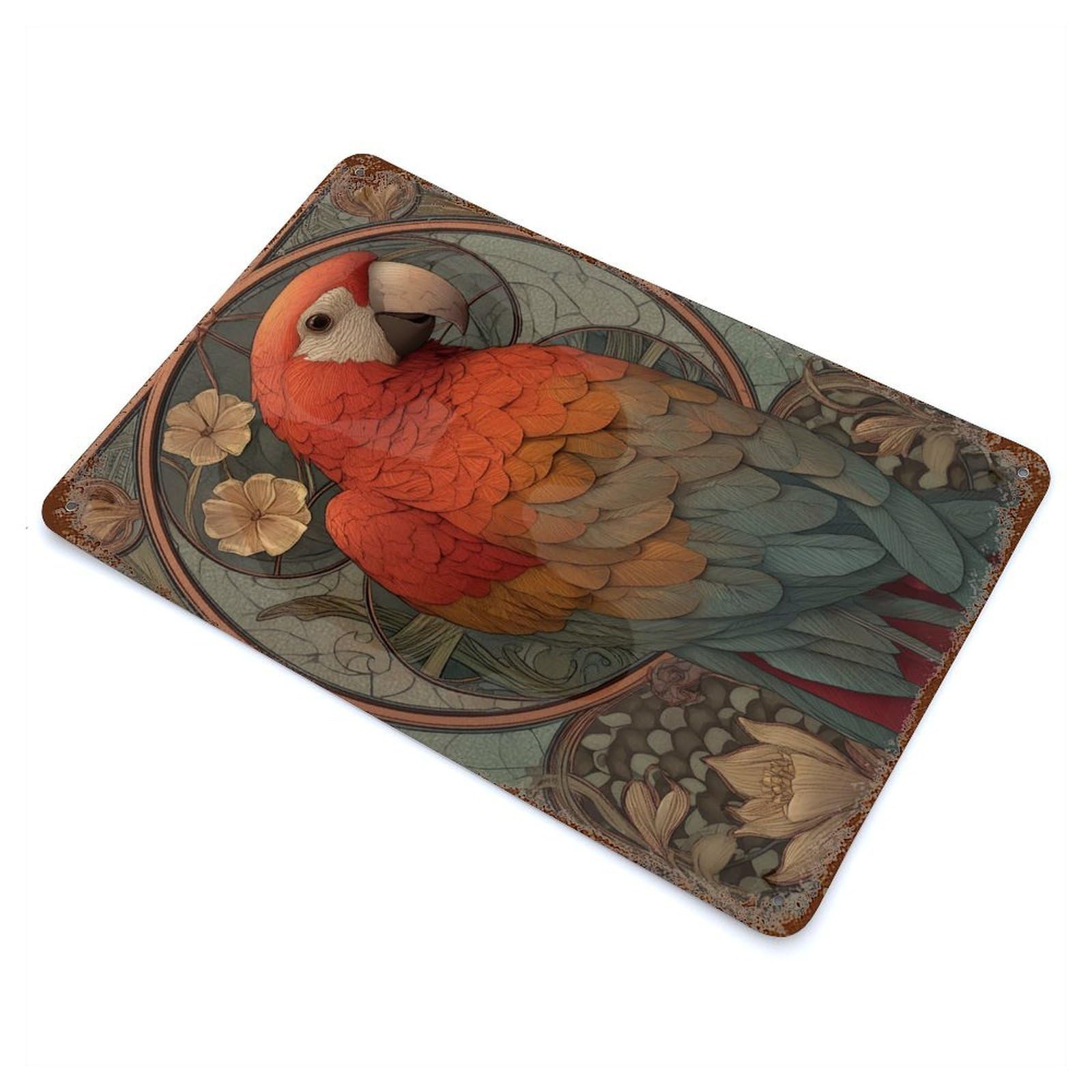 Art Deco Parrot Rust Effect Tin Sign 11.8"x7.9", for Bistro, Counter And Cafe Decor, Shabby Chic Decor