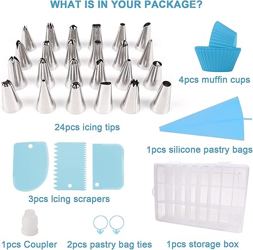 Miniatura 3 de NANAKKI - Juego de 35 bolsas y puntas, suministros de decoración de pasteles con 24 puntas de glaseado de pasteles, bolsas de silicona para