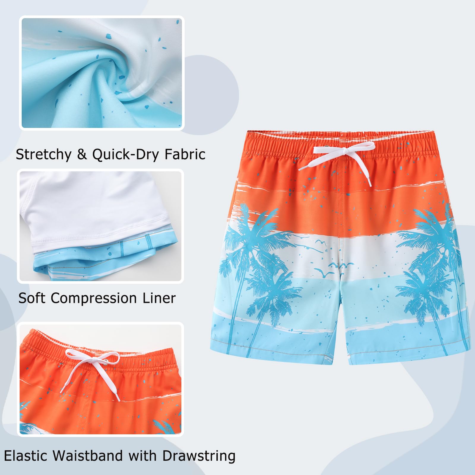 Aisyee Pantaloncini da bagno per ragazzi con fodera a compressione, ad asciugatura rapida, 2 in 1, per bambini dai 5 ai 16 anni