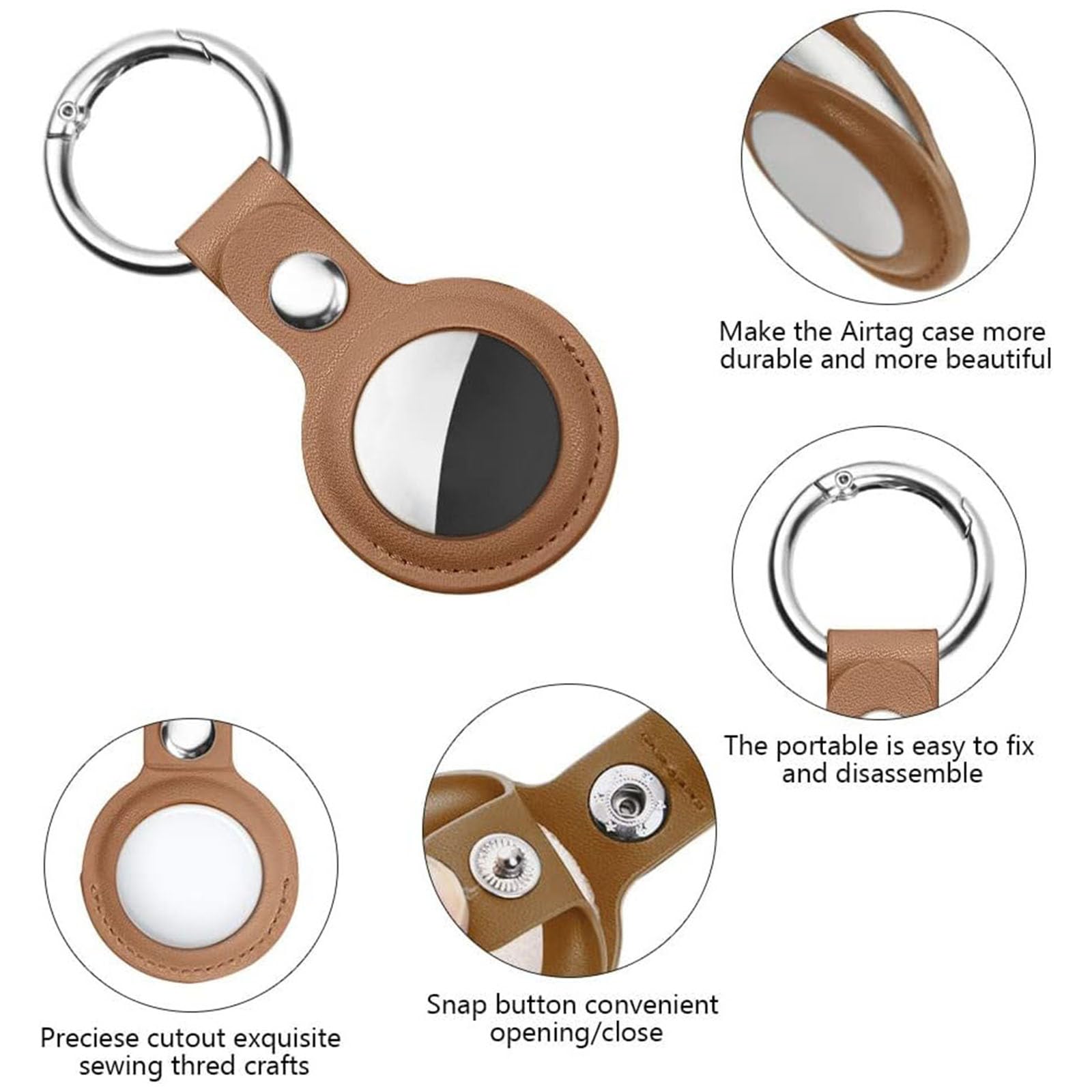 Ainiv Llavero para AirTag, 1 Pieza Llaveros para AirTag Funda Protectora, PU Localizador Portátil Antipérdida, Protectora de Cuero Funda Bluetooth Tracker Mascotas y Mochilas — view 2