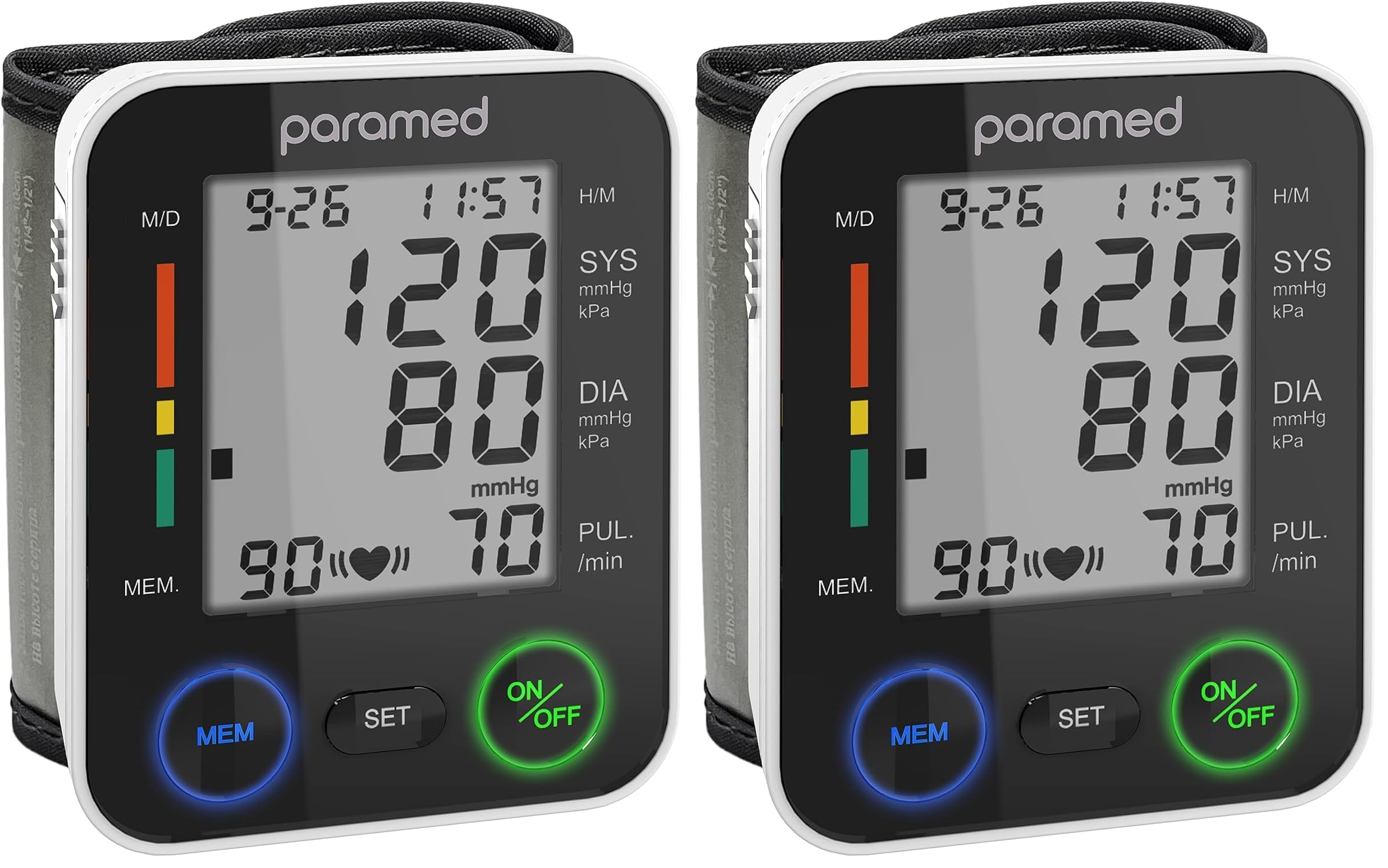 PARAMED Automatic Wrist Blood Pressure Monitor: Blood-Pressure Kit of Bp Cuff + 2AAA and Carrying case - Irregular Heartbeat Detector &amp; 90 Readings Memory Function &amp; Large Display (Pack of 2)
