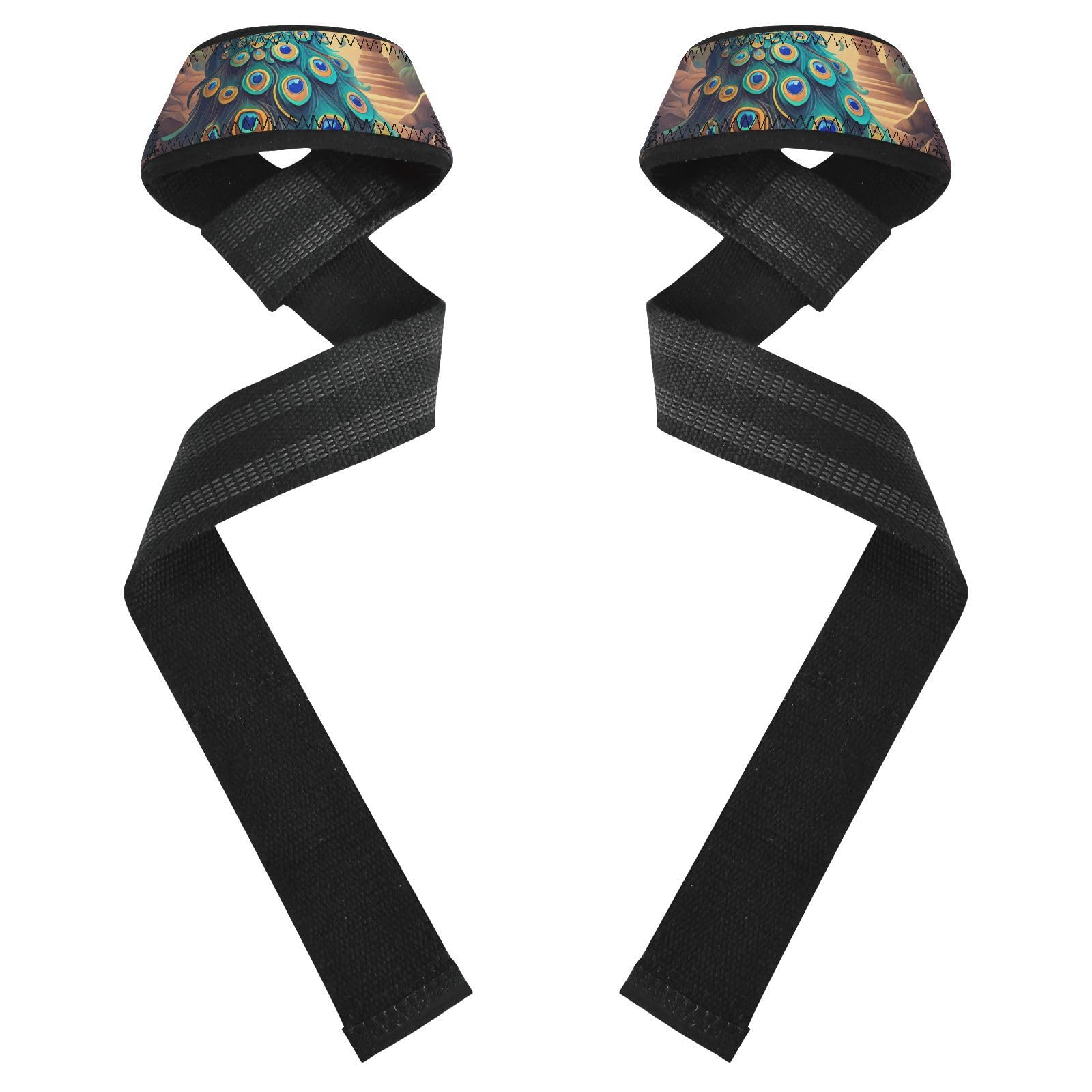 STAYTOP Beautiful Peacock Wrist Straps for Weightlifting,Lifting Straps with Neoprene Cushioned Wrist Padded and Anti-Skid Silicone for Strength Training,Bodybuilding,Deadlifting