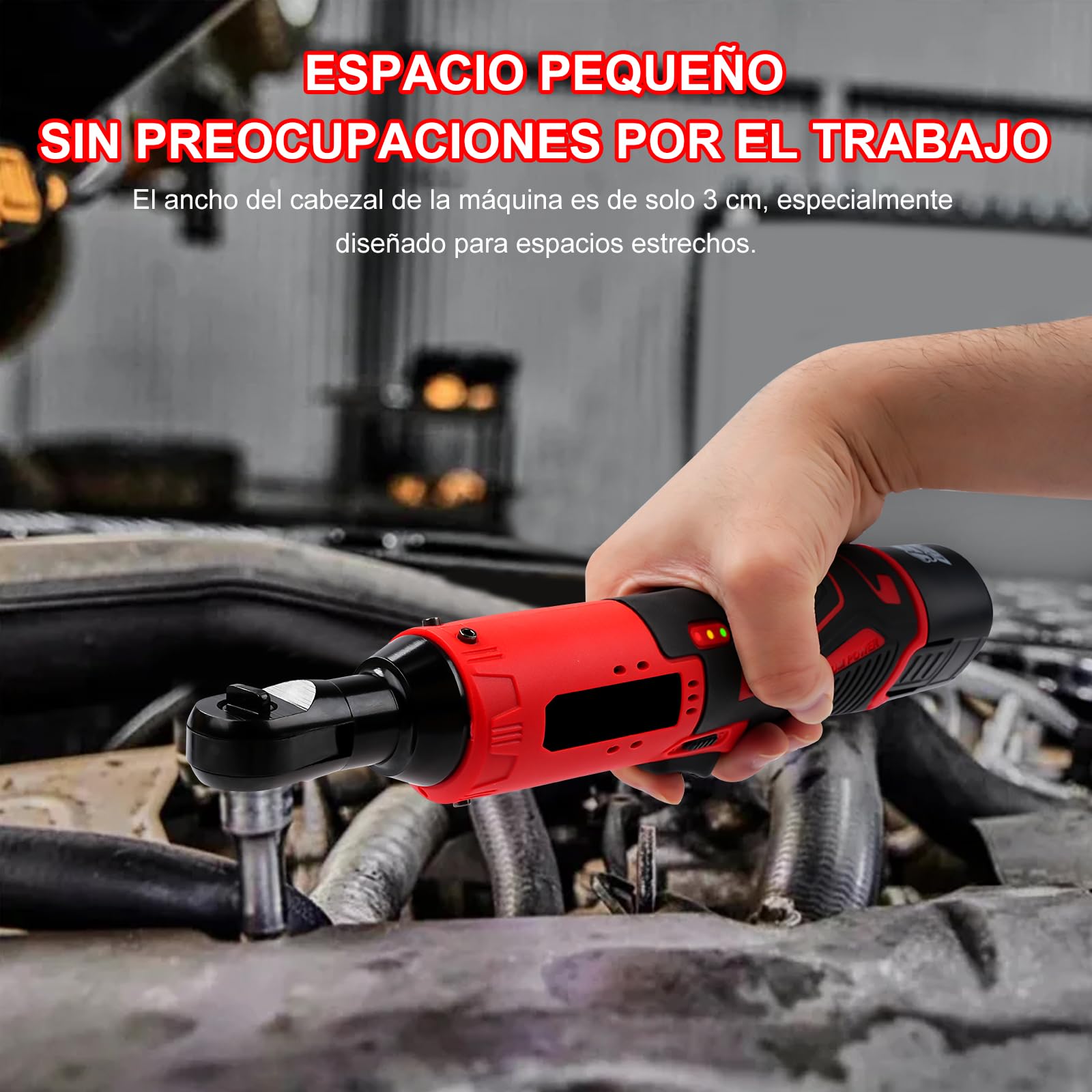 Llave de Trinquete Eléctrica Inalámbrica 3/8", 12V 35N.m 320RPM | Carraca Electrica, Bateria 2x1,5Ah con 7 Enchufes, Atornillador de Impacto Carga Rápida para Reparación de Auto