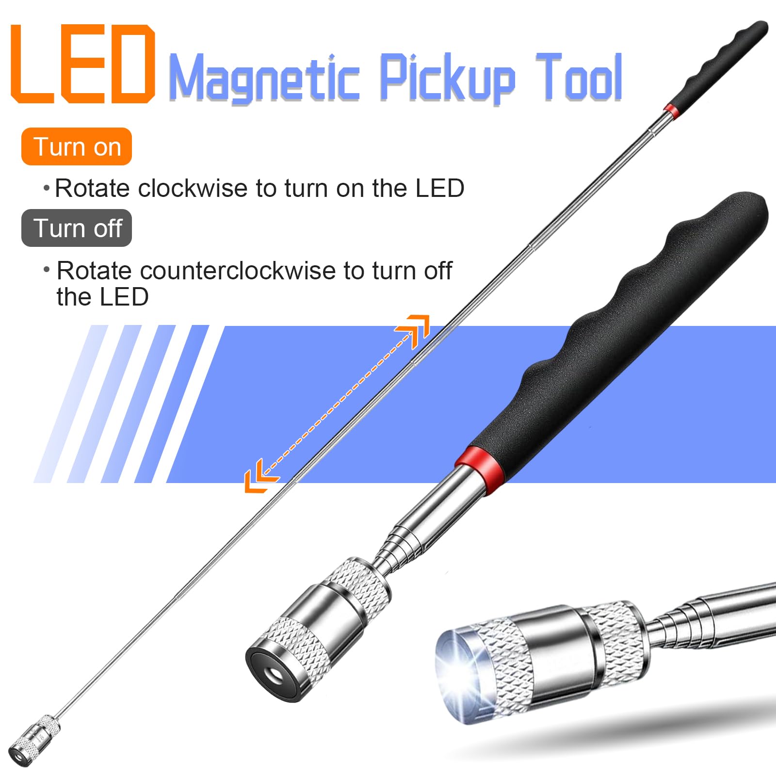 Juego Telescópico de 3 Piezas Recogedores Magnéticos para Tornillos y Objetos Metálicos 1,5 lb/8 lb/16 lb