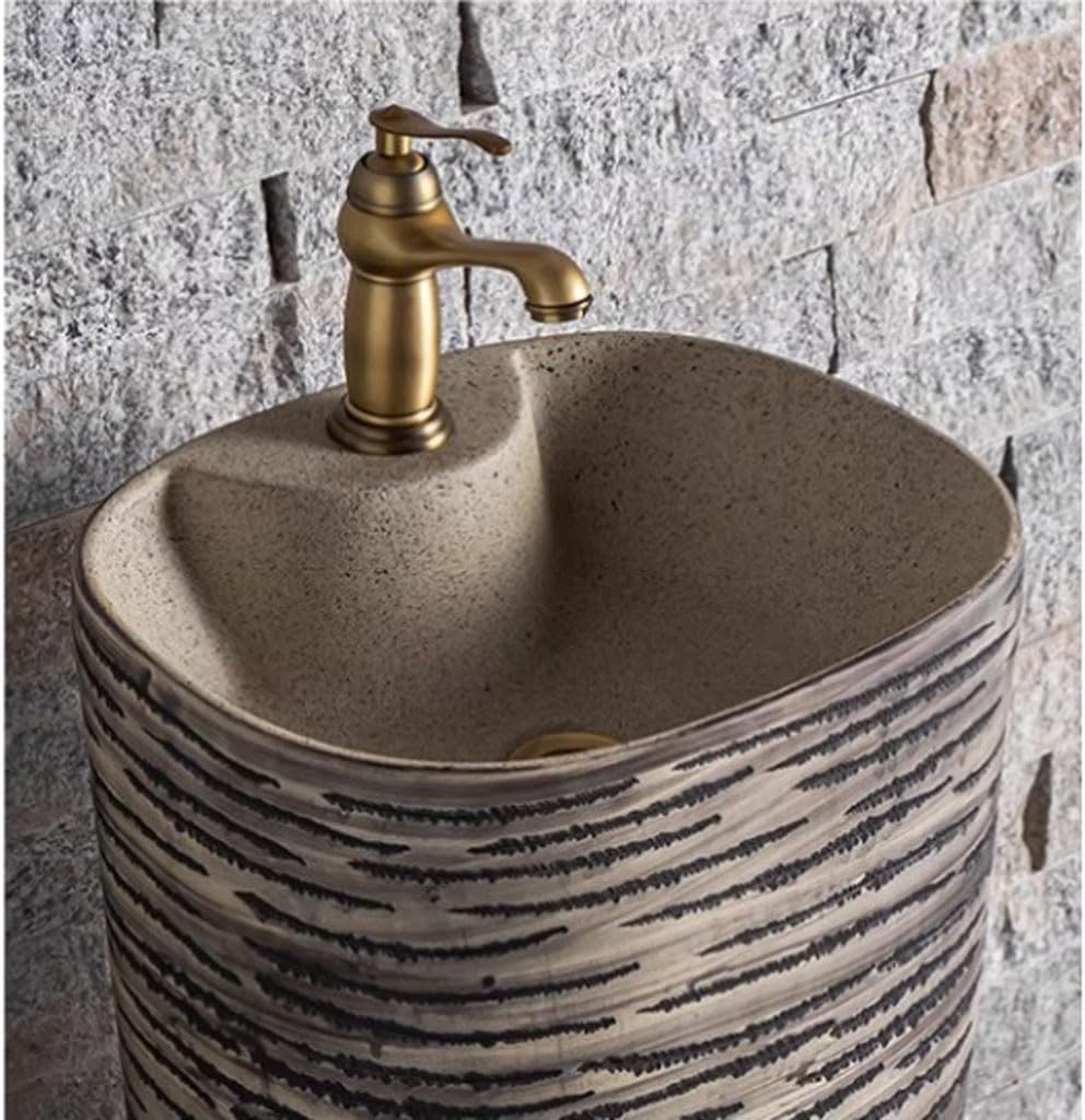 Pedestal Sinks Ceramic Integrated Basin Household Floor-Standing Wash Courtyard Art Balcony Outdoor Pool Bathroom Sink (A)